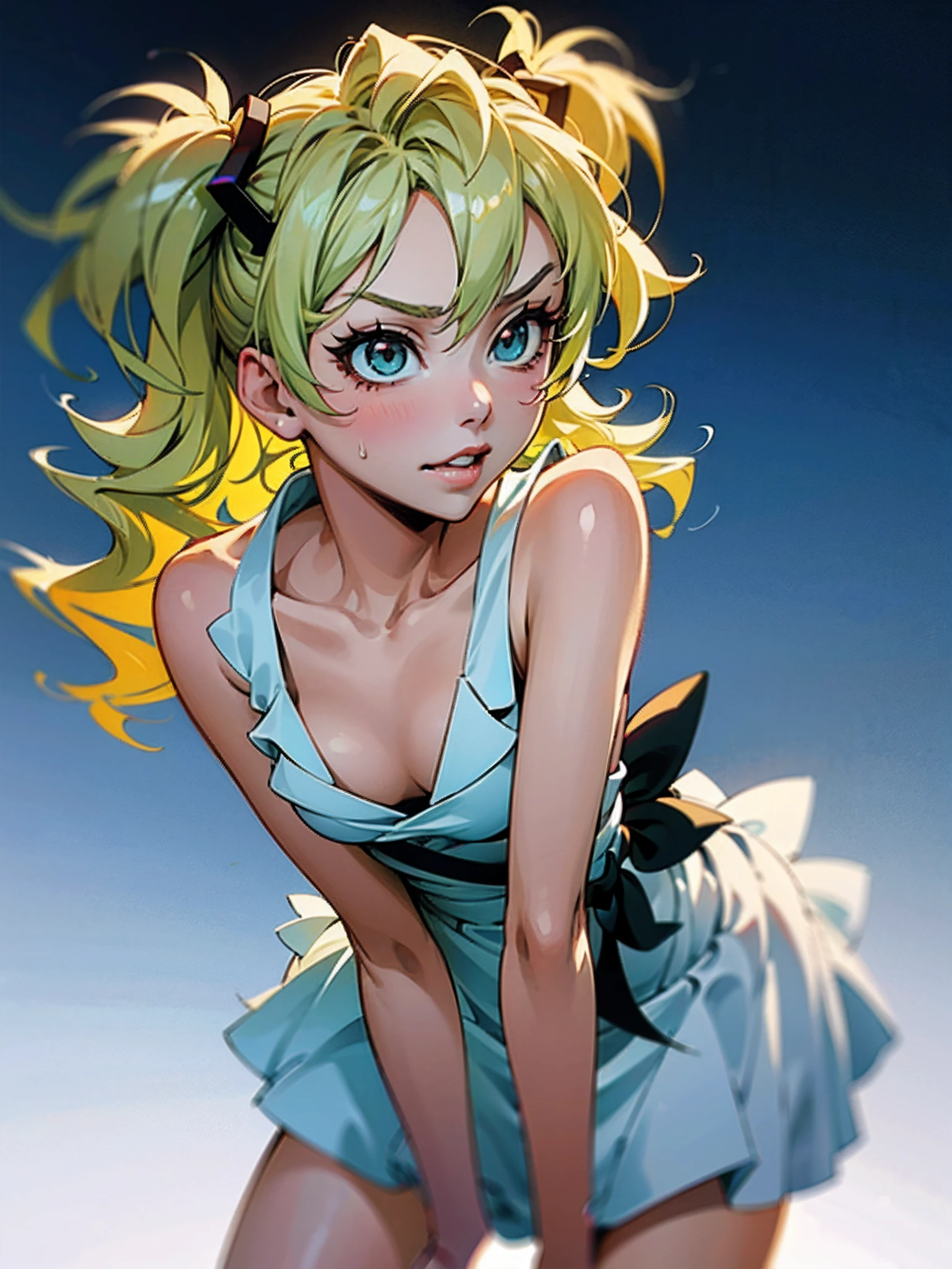 blond haired woman in a white dress and a blue bow,  in dress, loli63539546], shikamimi, sakimichan, anime girl cosplay, realistic young gravure idol, small curvy loli, bedelphine, misa amane , けもの, mikudayom anime style.