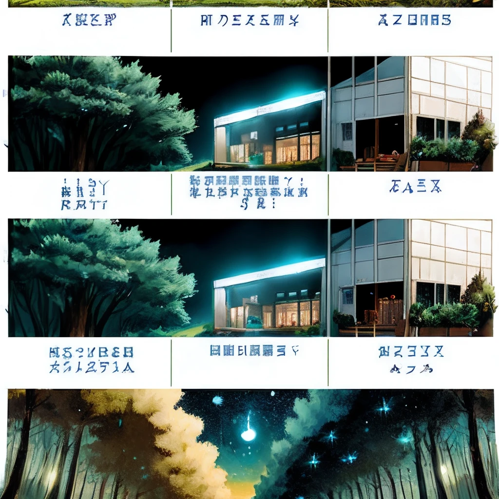 Four-panel comics,The home of the future,People live in rockets、the trees、submarine、Fireflies