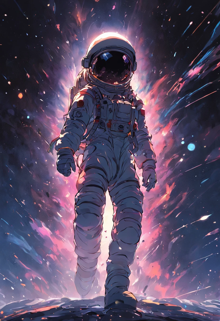 Astronauts wander through space, Black background