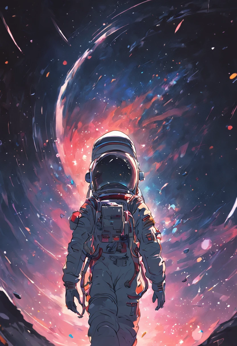 Astronauts wander through space, Black background