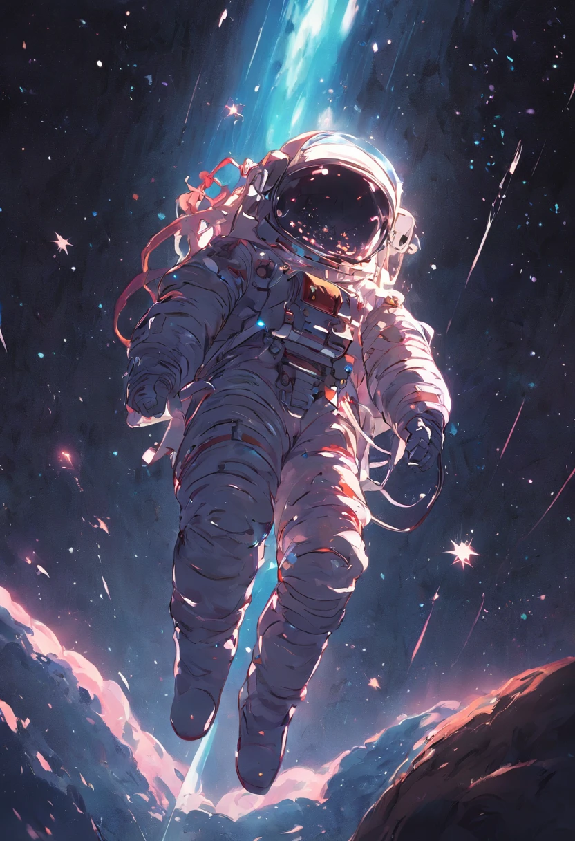 Astronauts wander through space, Black background