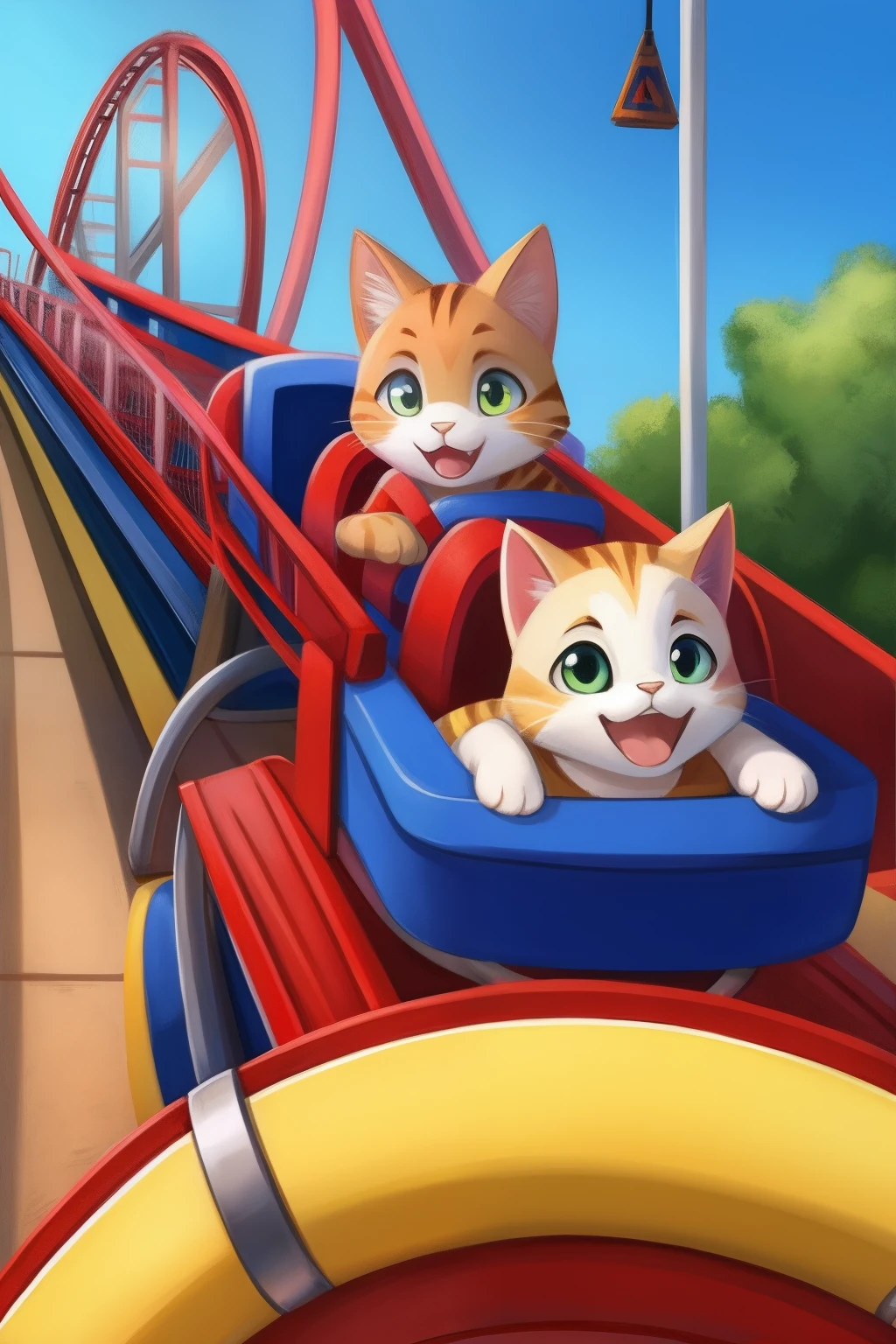 Cat playing on roller coaster