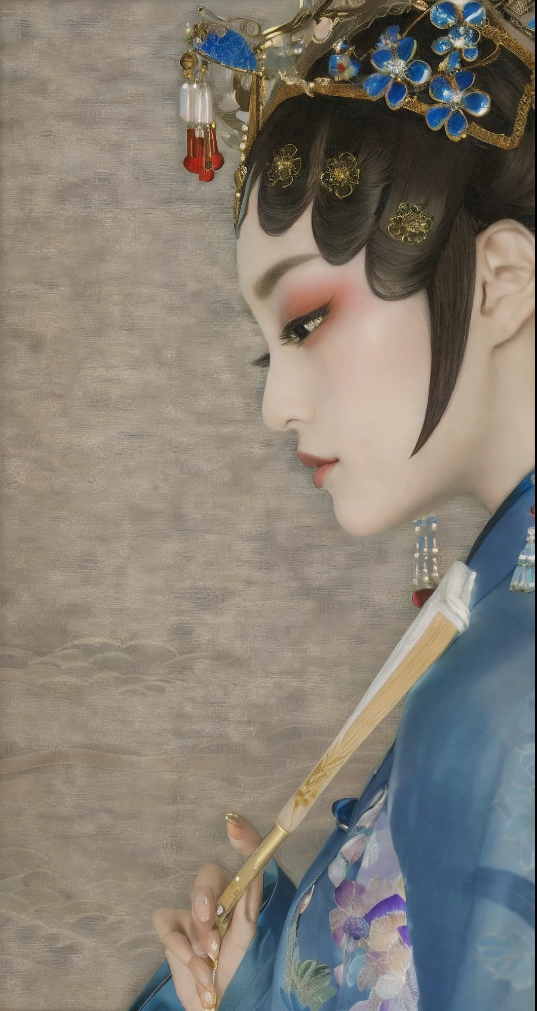 arafed woman in a blue kimono with a blue umbrella, chie yoshii, inspired by Uemura Shōen, ancient chinese beauties, by Chen Jiru, by Uemura Shōen, inspired by Yun Shouping, palace ， a girl in hanfu, portrait of a geisha, inspired by Emperor Huizong of Song