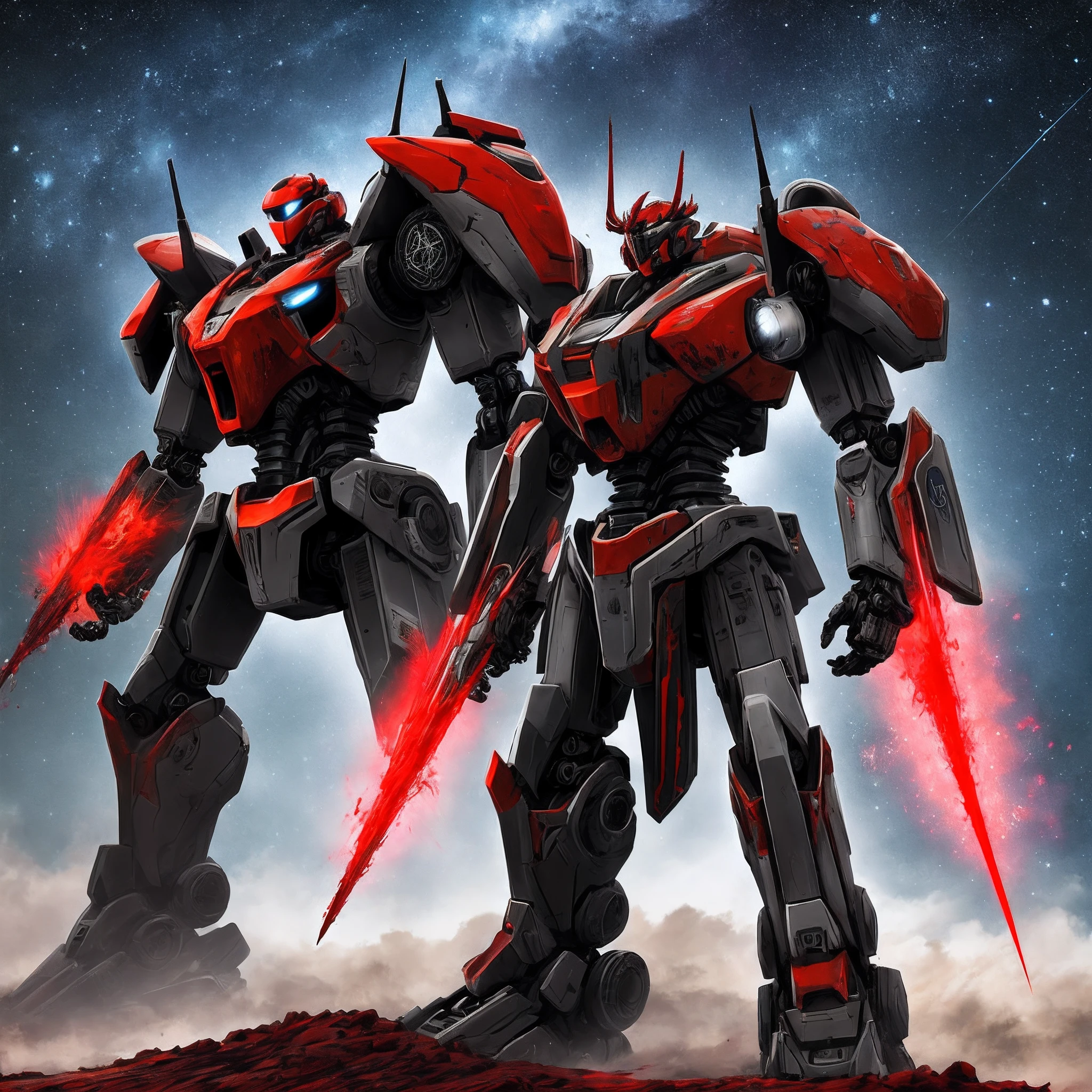 Blood-red mech,Emperor,废墟,starrysky