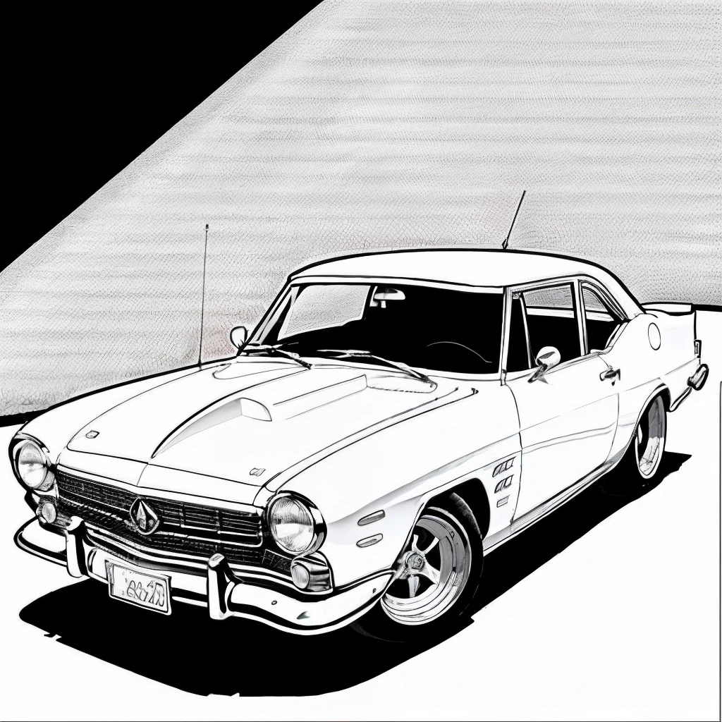coloring page for kids, carro esportivo perto do posto de gasolina, estilo cartoon, linhas finas, baixo detalhes e sem sombras, Create this image prompt in English