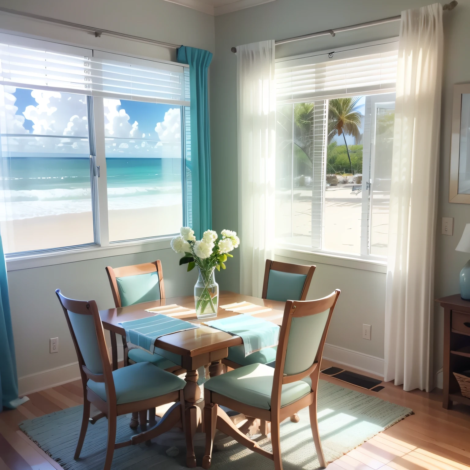 beach-themed dining room with  Window Treatments