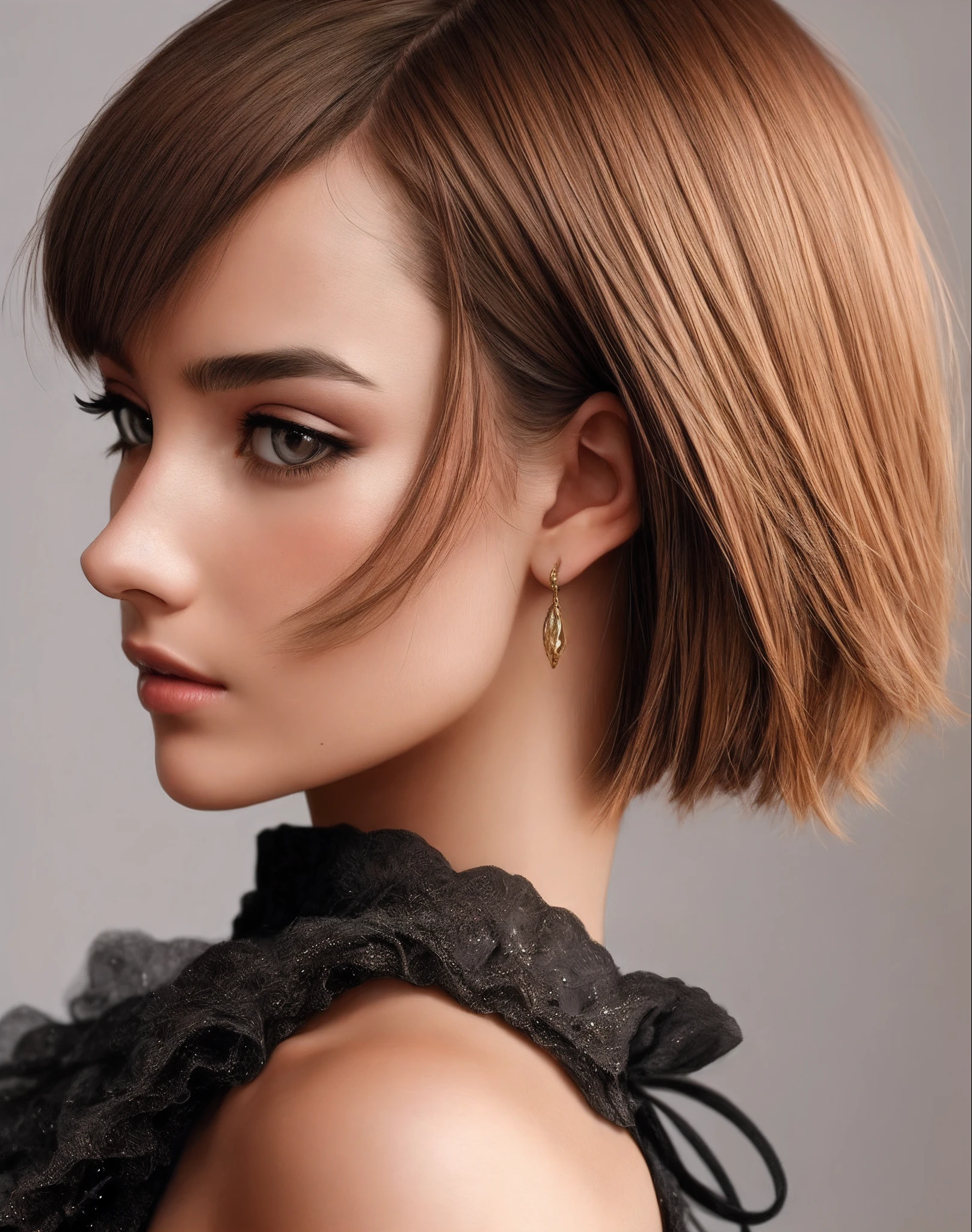 short detailed hair，roman nose，Beautuful Women，Horse face skirt