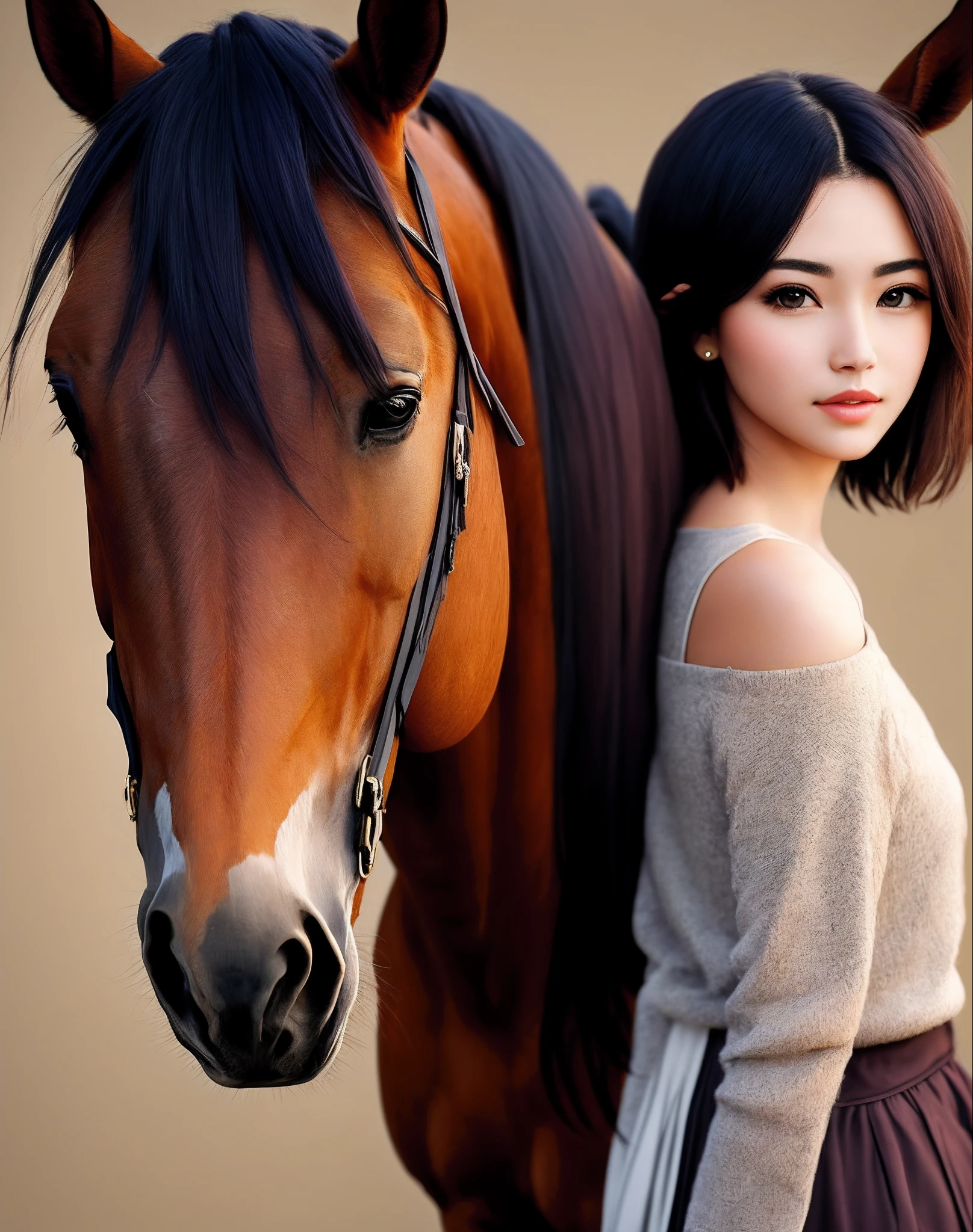 short detailed hair,roman nose,Beautuful Women,Horse face skirt