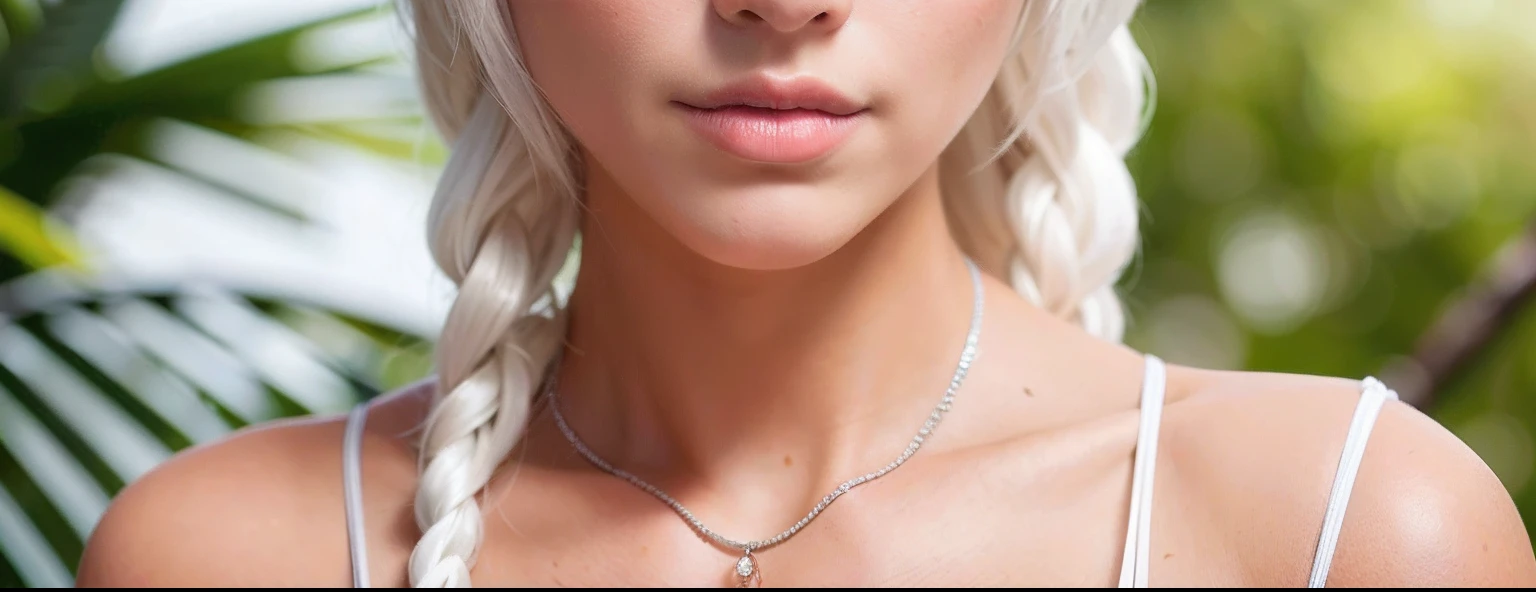 best quality, ultra high res, (photorealistic:1.4), 1girl, bikini, bare shoulders, solo focus, (white hair), looking at viewer