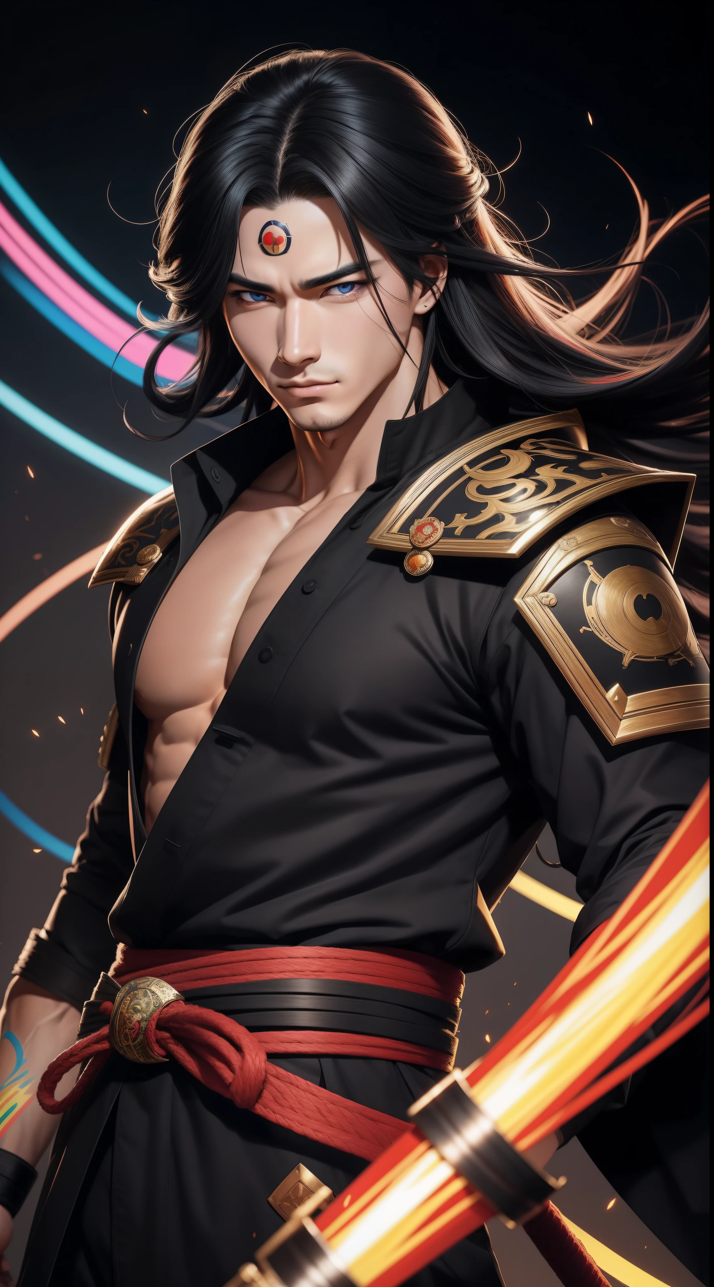 Sharingan eyes , long hair , looking at camera , perfect centralization, wearing hoodie and trouser , muscles , stronger stand, cold look