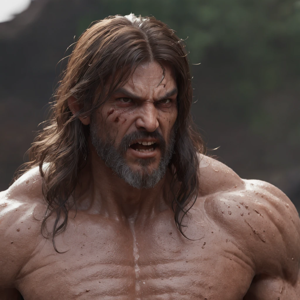 (professional 3d render:1.3) af (Realistic:1.3) most beautiful artwork photo in the world，Features soft and shiny male heroes, ((Epic hero fantasy muscle man rough wet hero angry look long hair short beard and ferocious expression in dynamic pose, Fantastic location, Majestic cluttered environment)), full body 8k unity render, action  shot, skin pore, very dark lighting, heavyshading, Detailed, Detailed face, (vibrant, photograph realistic, Realistic, Dramatic, Dark, Sharp focus, 8K), (Old leather garments damaged by weathering:1.4), ((((Wear fur)))), (Intricate:1.4), decadent, (Highly detailed:1.4), Digital painting, rendering by octane, art  stations, concept-art, smooth, Sharp focus, illustration, Art germ, (loish:0.23), wlop ilya kuvshinov, and greg rutkowski and alphonse mucha gracias, (Global illumination, Studio light, volumettic light), heavy rain, particles floating, lotr, fantasy, elf, full bodyesbian, ((Dark and ancient city background:1.3)),CGSesociety,art  stations