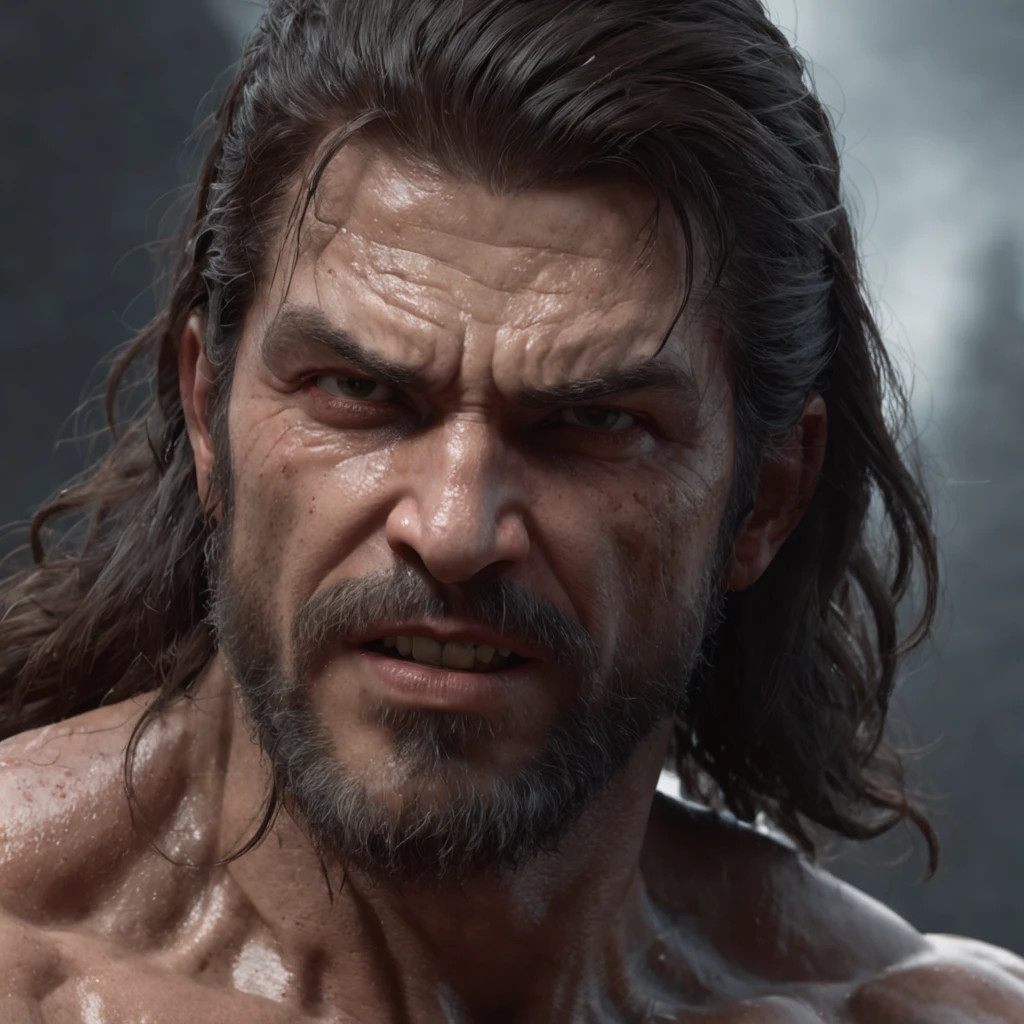 (professional 3d render:1.3) af (Realistic:1.3) most beautiful artwork photo in the world，Features soft and shiny male heroes, ((Epic hero fantasy muscle man rough wet hero angry look long hair short beard and ferocious expression in dynamic pose, Fantastic location, Majestic cluttered environment)), full body 8k unity render, action  shot, skin pore, very dark lighting, heavyshading, Detailed, Detailed face, (vibrant, photograph realistic, Realistic, Dramatic, Dark, Sharp focus, 8K), (Old leather garments damaged by weathering:1.4), ((((Wear fur)))), (Intricate:1.4), decadent, (Highly detailed:1.4), Digital painting, rendering by octane, art  stations, concept-art, smooth, Sharp focus, illustration, Art germ, (loish:0.23), wlop ilya kuvshinov, and greg rutkowski and alphonse mucha gracias, (Global illumination, Studio light, volumettic light), heavy rain, particles floating, lotr, fantasy, elf, full bodyesbian, ((Dark and ancient city background:1.3)),CGSesociety,art  stations