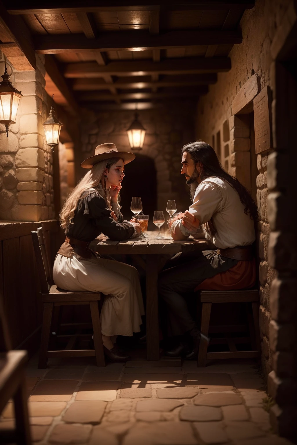 there are two people that are sitting at a table with a robot, in the old west, posing in disguise among humans, cgi 8k, black and white photography, video still, pistols, mexican warrior, knight drinks beer, the man stands out on the image, keyframe, oldwest, national geographic quality, amouranth, by Laurie Lipton, promo photo --auto --s2