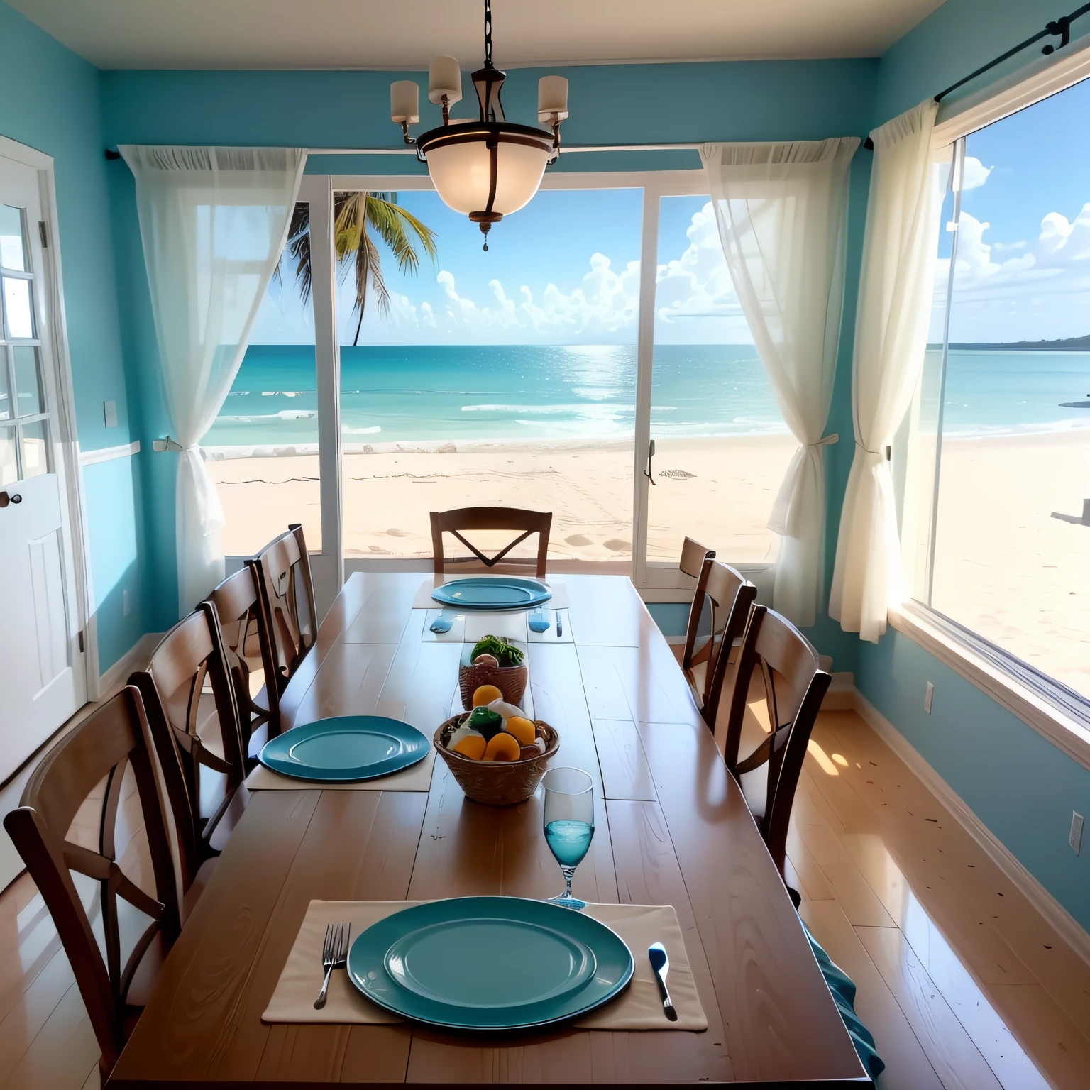 beach-themed dining room with fully decorated beach-themed dining room
