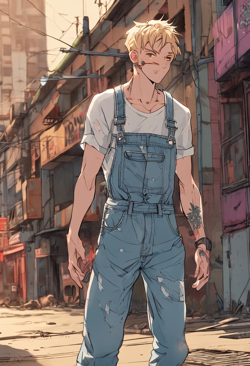 anime boy wearing sexy denim cutout ripped jumpsuit