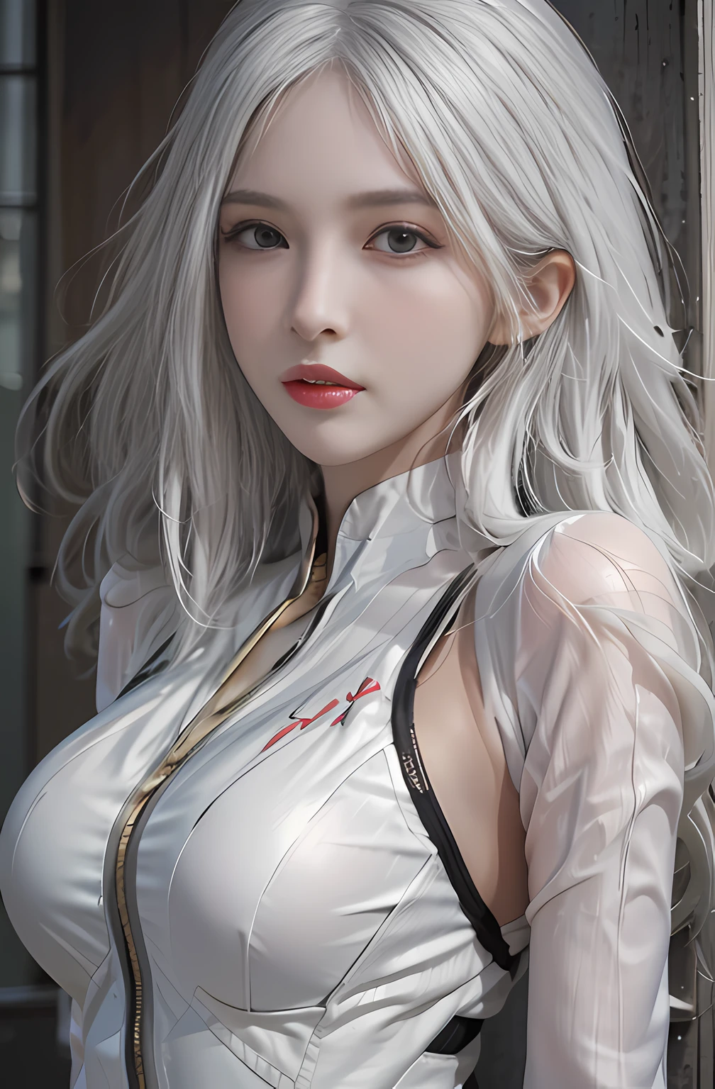 Photorealistic, high resolution, 1 Women, Solo, ???? up, view the viewer, (Detailed face), White hair, Women's tights