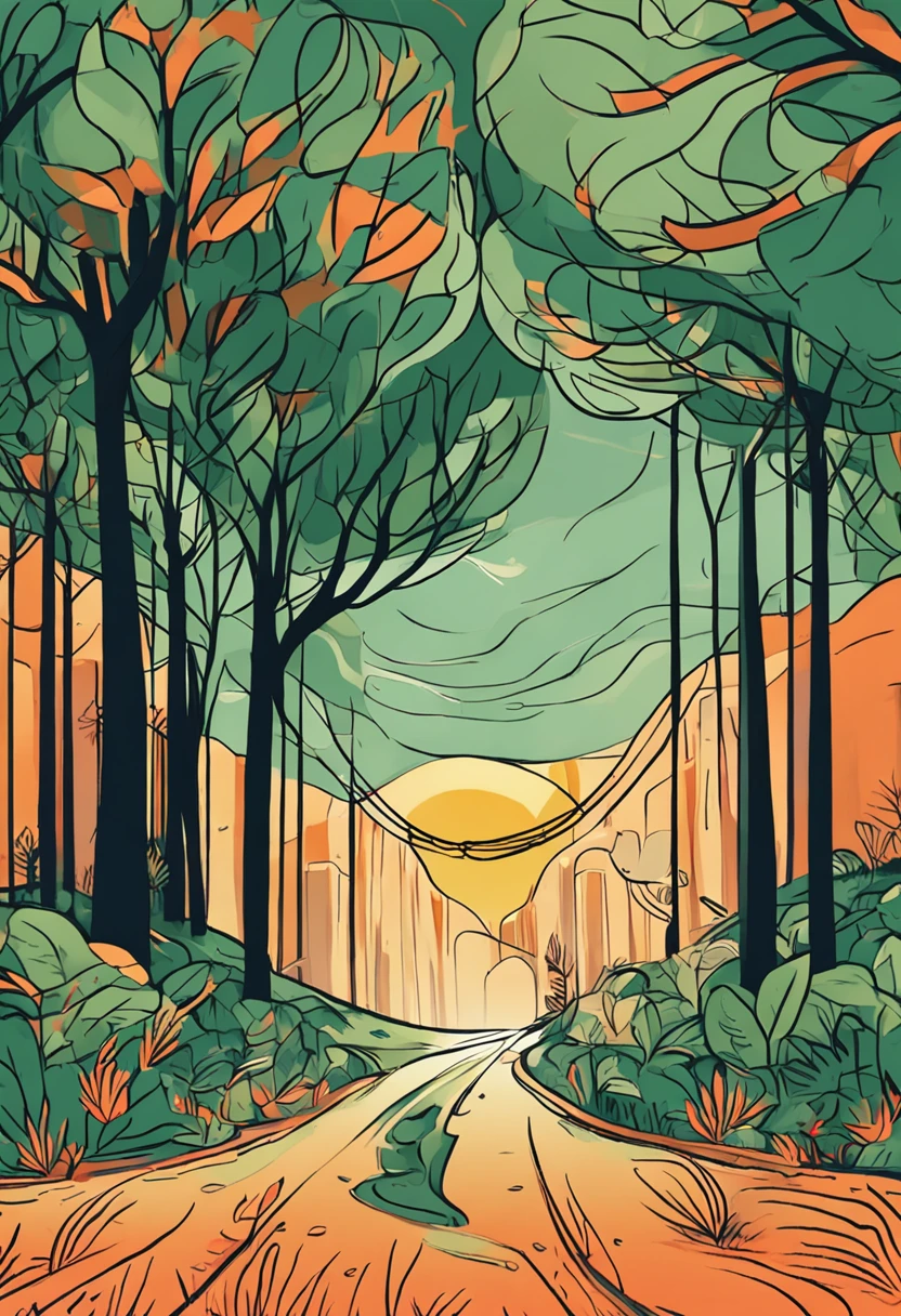 Na floresta de bordo，Os olhos expectantes da ，queda de folha，Vento leve [Imagem de fundo: A landscape that represents overcoming and personal growth, como um nascer do sol sobre um campo verdejante.]
Destaque Visual: A road that stretches to the horizon, simbolizando a jornada de cura e crescimento.
Elementos Visuais Adicionais: You can add elements such as falling leaves, representing the transformation process, or joined hands, symbolizing the search for connection and healing.
Paleta de Cores: Cores suaves, como azul claro, verde e tons terrosos, transmitindo calma, Hope and resilience.