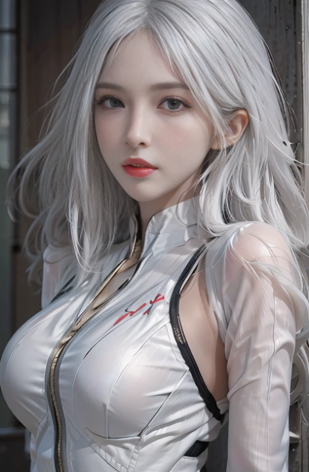 photorealistic, high resolution, 1 women, solo, hips up, look at viewer, (detailed face), white hair, long hair, medium breasts, aodai