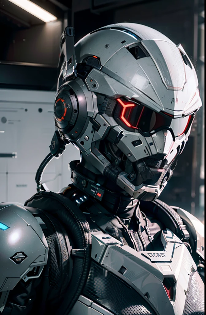 official art, unity 8k wallpaper, ultra detailed, aesthetic, masterpiece, best quality, hyperrealistic and intricate detail, portrait of a military nousr robot, warframe, full robot helmet, character design, detailed helmet, in the style of dieter rams and boston dynamics, robot, highly detailed, intricate details, symmetrical, digital 3d, hard surface, real-time, vfx, volumetric lighting, ambient light, ultra hd, hdr, depth of field, macro shot