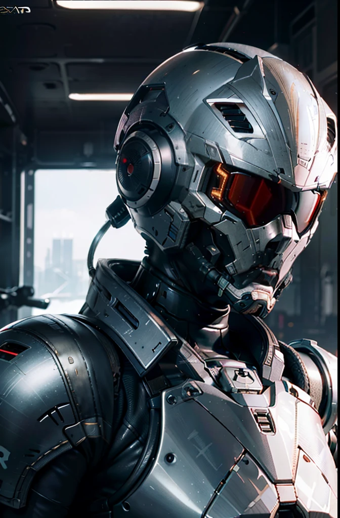 official art, unity 8k wallpaper, ultra detailed, aesthetic, masterpiece, best quality, hyperrealistic and intricate detail, portrait of a military nousr robot, warframe, full robot helmet, character design, detailed helmet, in the style of dieter rams and boston dynamics, robot, highly detailed, intricate details, symmetrical, digital 3d, hard surface, real-time, vfx, volumetric lighting, ambient light, ultra hd, hdr, depth of field, macro shot