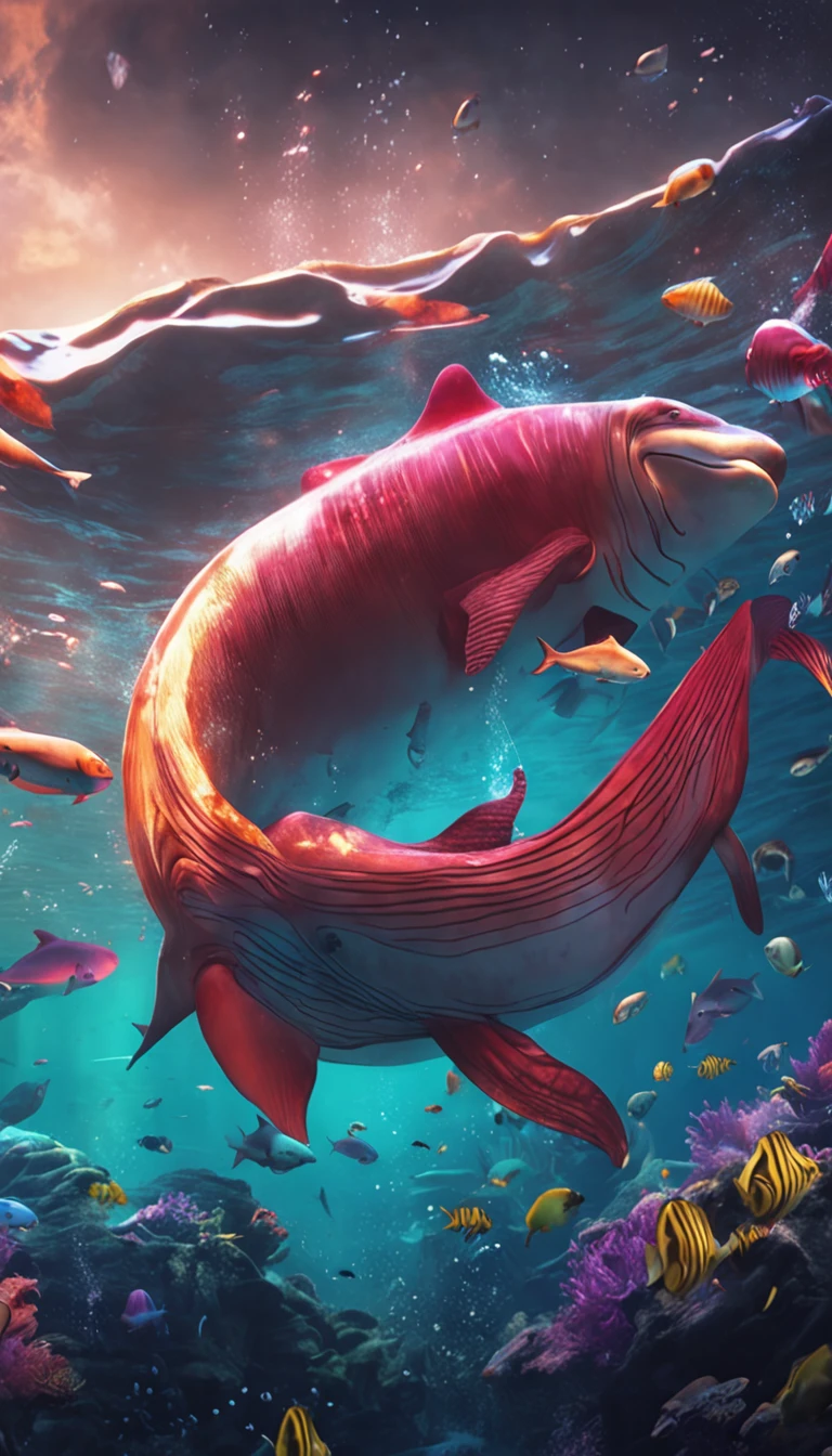 abyssal,mistic,A high resolution,Is,dream magical,Small schools of fish,killer whale