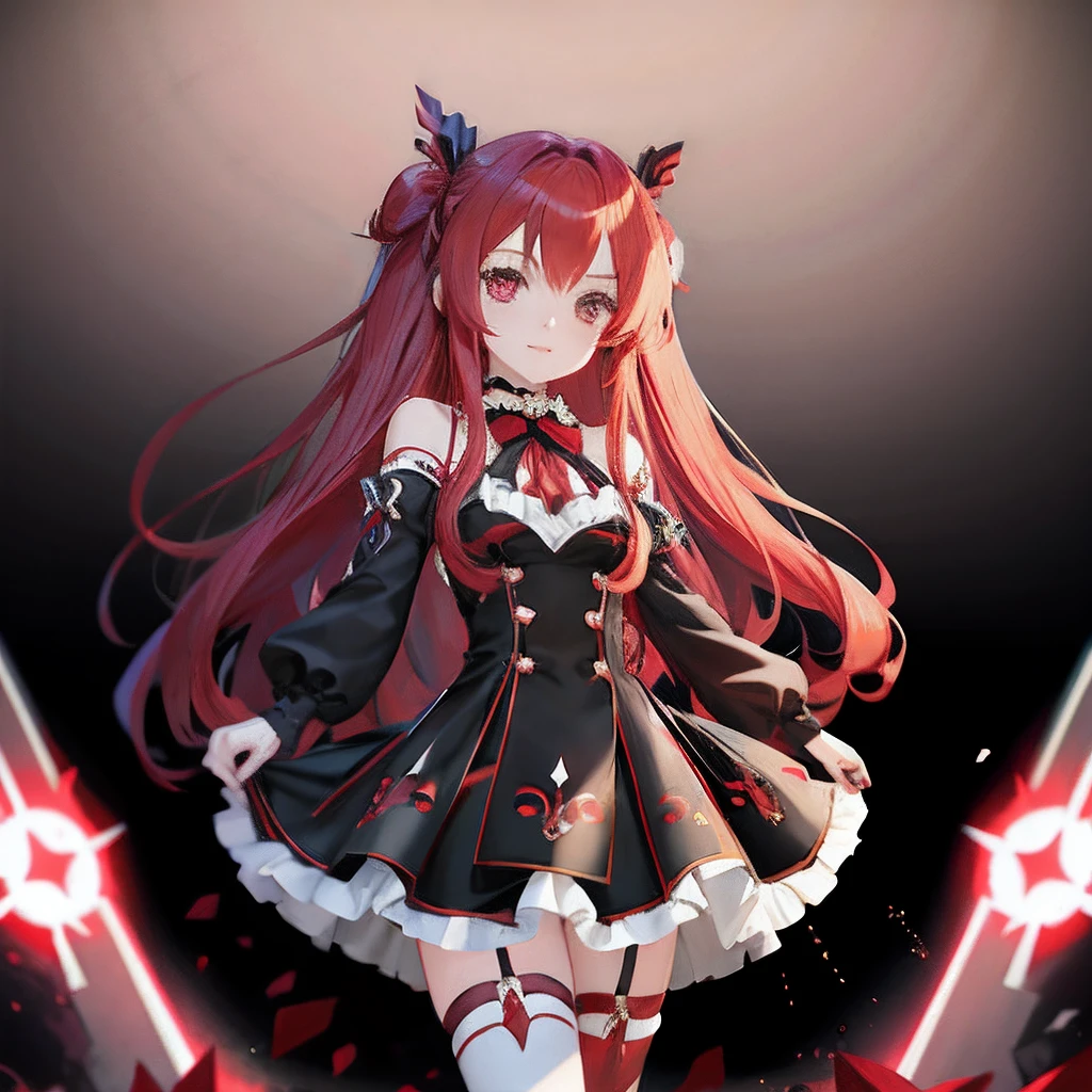 Anime girl with long red hair wearing dress, Cute anime waifu in a nice dress, Rias Gremory,, anime style 4 k,anime moe art style, Stylized anime, 8k high quality detailed art, Anime visuals of cute girls, Anime style. 8K、Hanging eyes