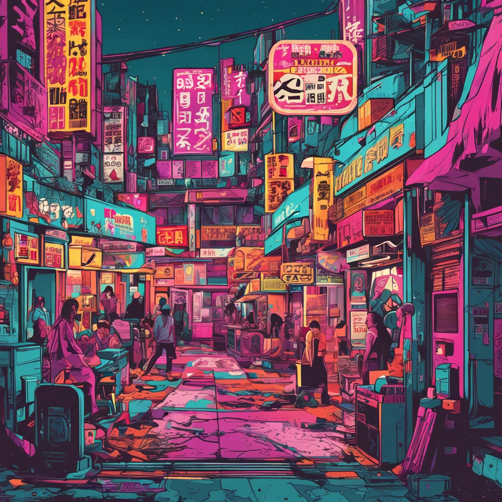 Posters inspired by the aesthetics of the 90s, including anime, arcade, Nostalgic and colorful colors,Kabukicho