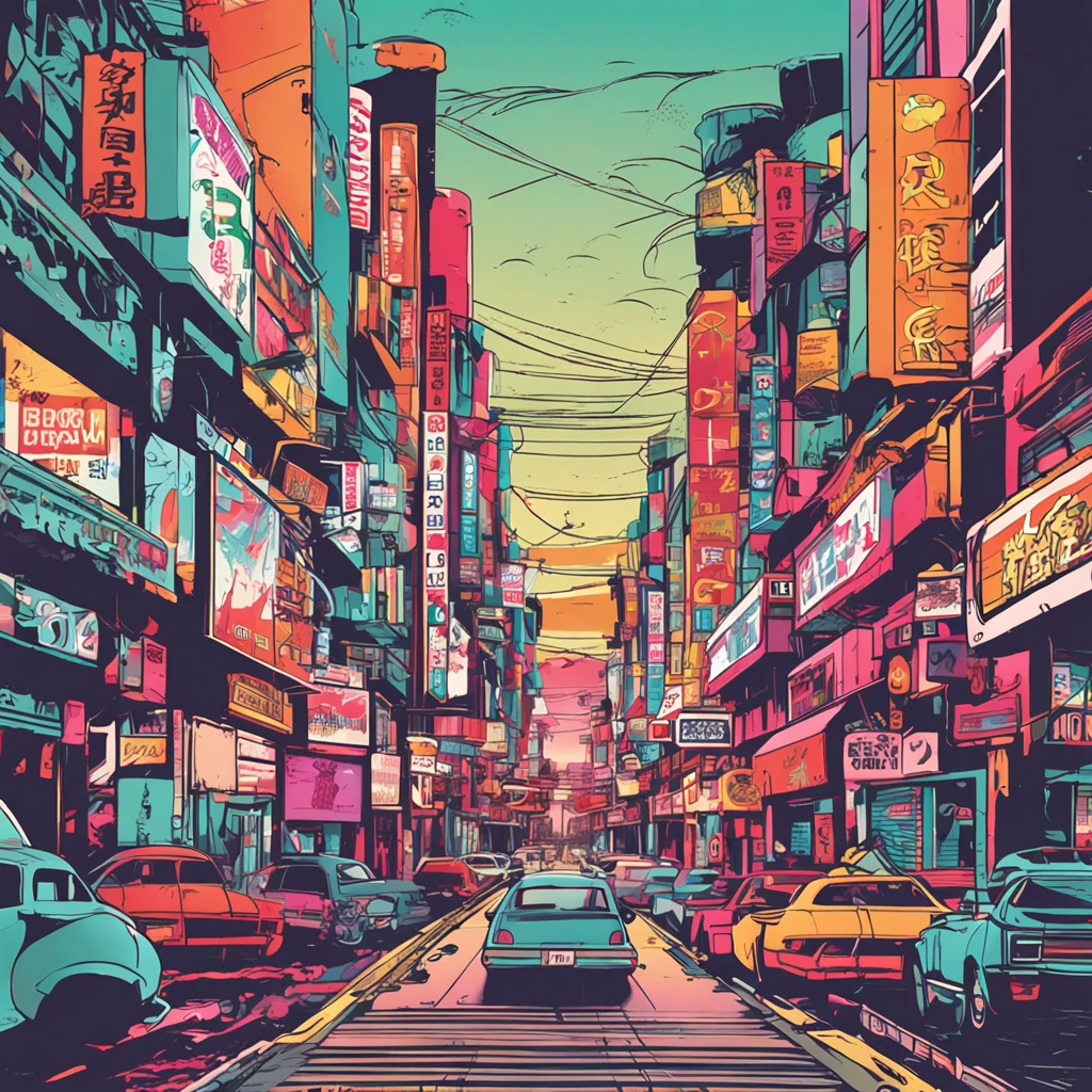 Posters inspired by the aesthetics of the 90s, including anime, arcade, Nostalgic and colorful colors,Kabukicho