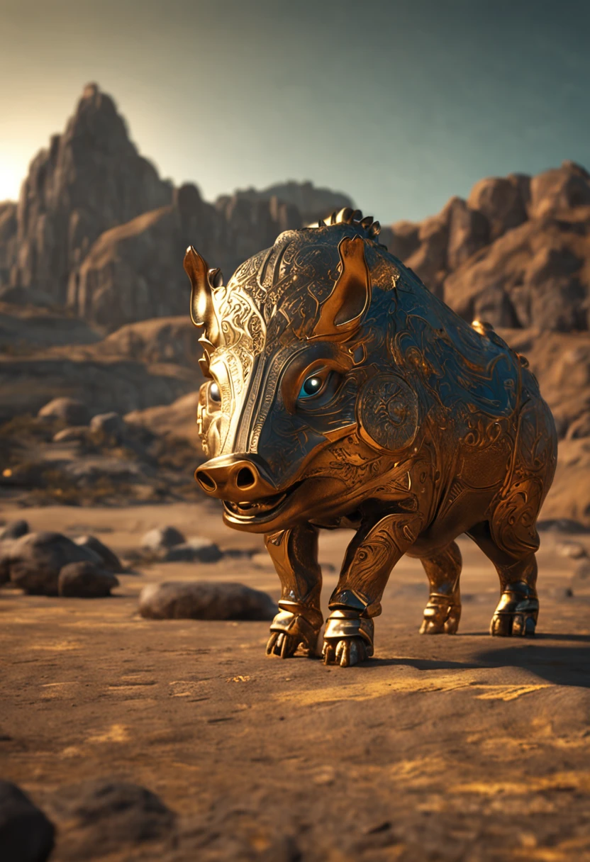 Golden boar,Deities々Holy Land of,Background Mysterious place,Golden boar face up