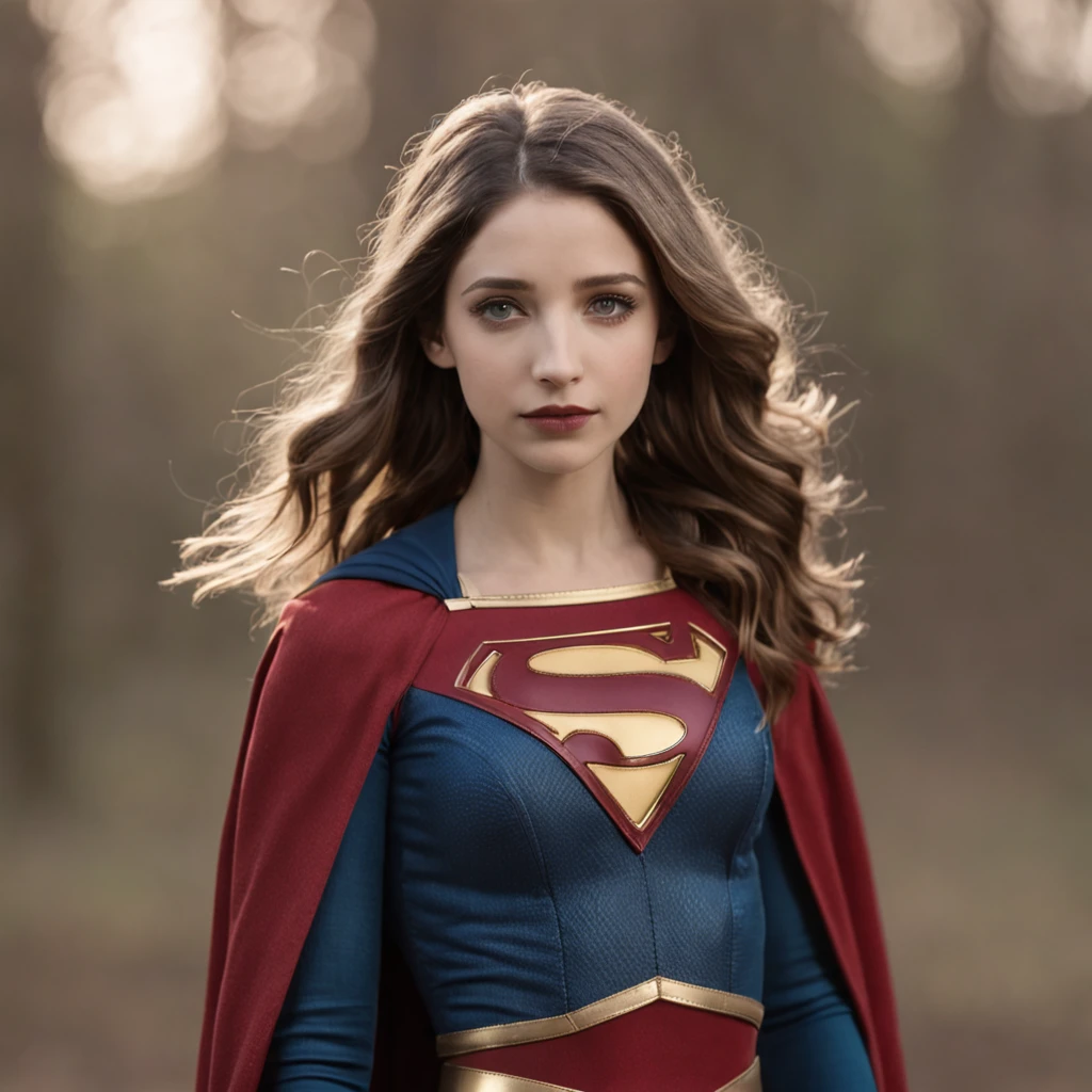 Emily Rudd  dressing the Supergirl outfit, 8k ultra,