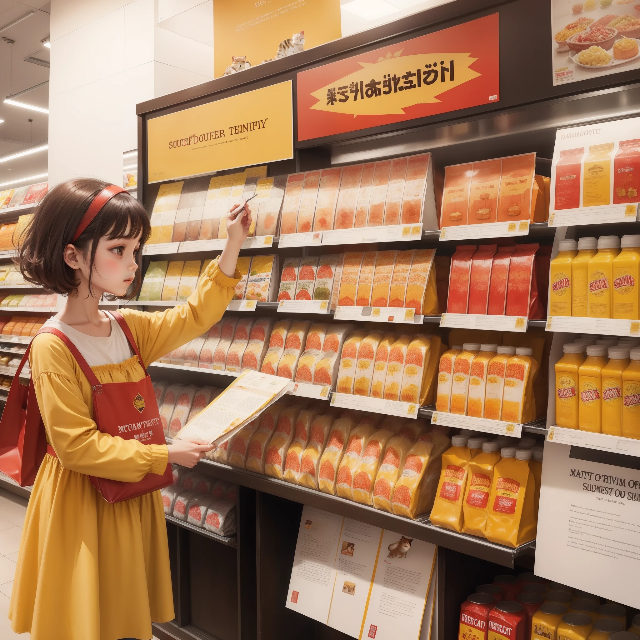 dream,department store,Mustard,ketchup,posters,Cotton Bunch Cat,A girl with,showcase,supermarket,mart,fairy tales,watercolor,Sauce Tong