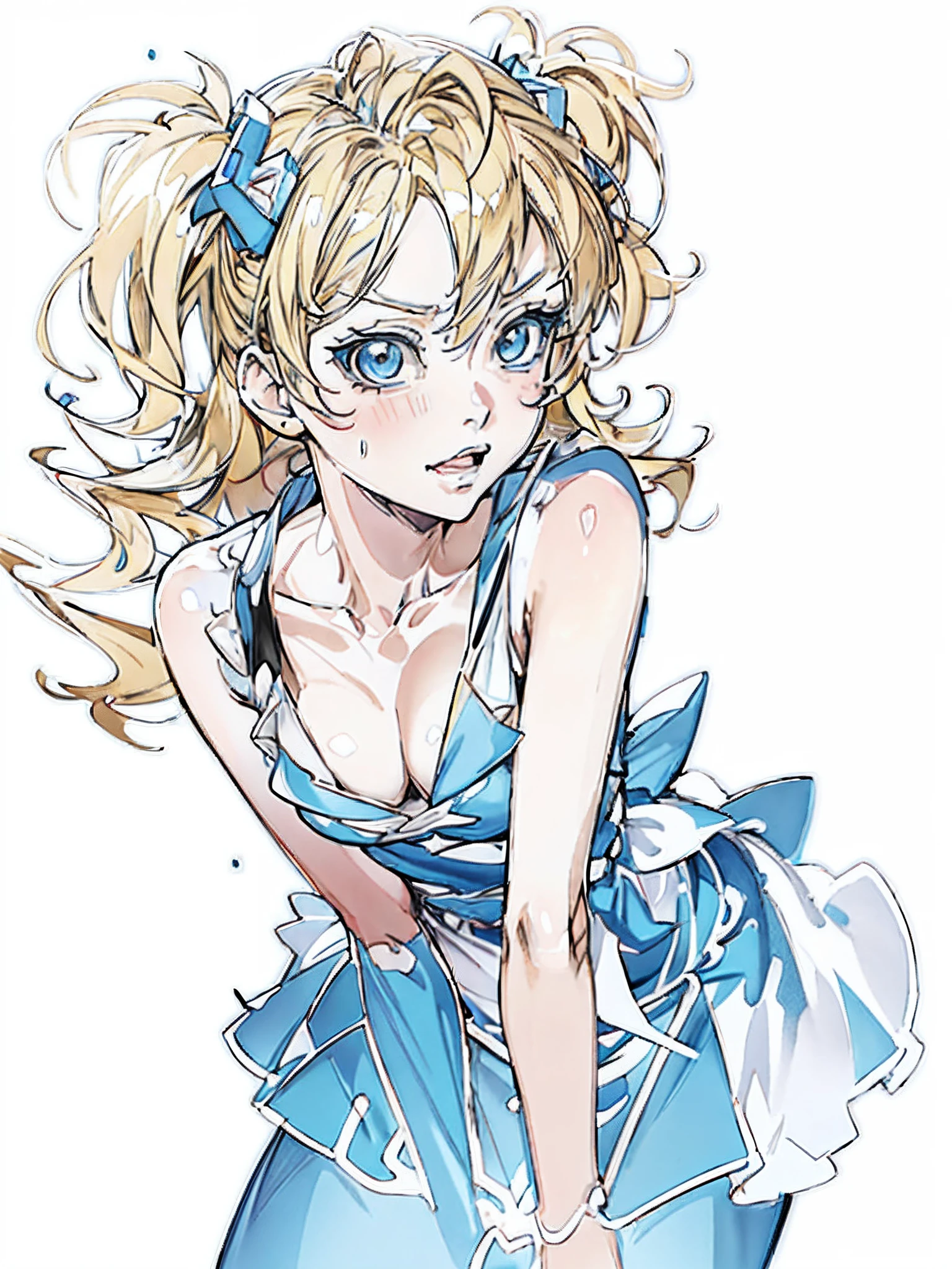 anime girl with blonde hair and blue eyes in a blue dress, loli in dress, artgerm on artstation pixiv, artgerm. anime illustration, cushart krenz key art feminine, detailed digital anime art, artgerm style, extremely detailed artgerm, artgerm. high detail, trending on artstation pixiv