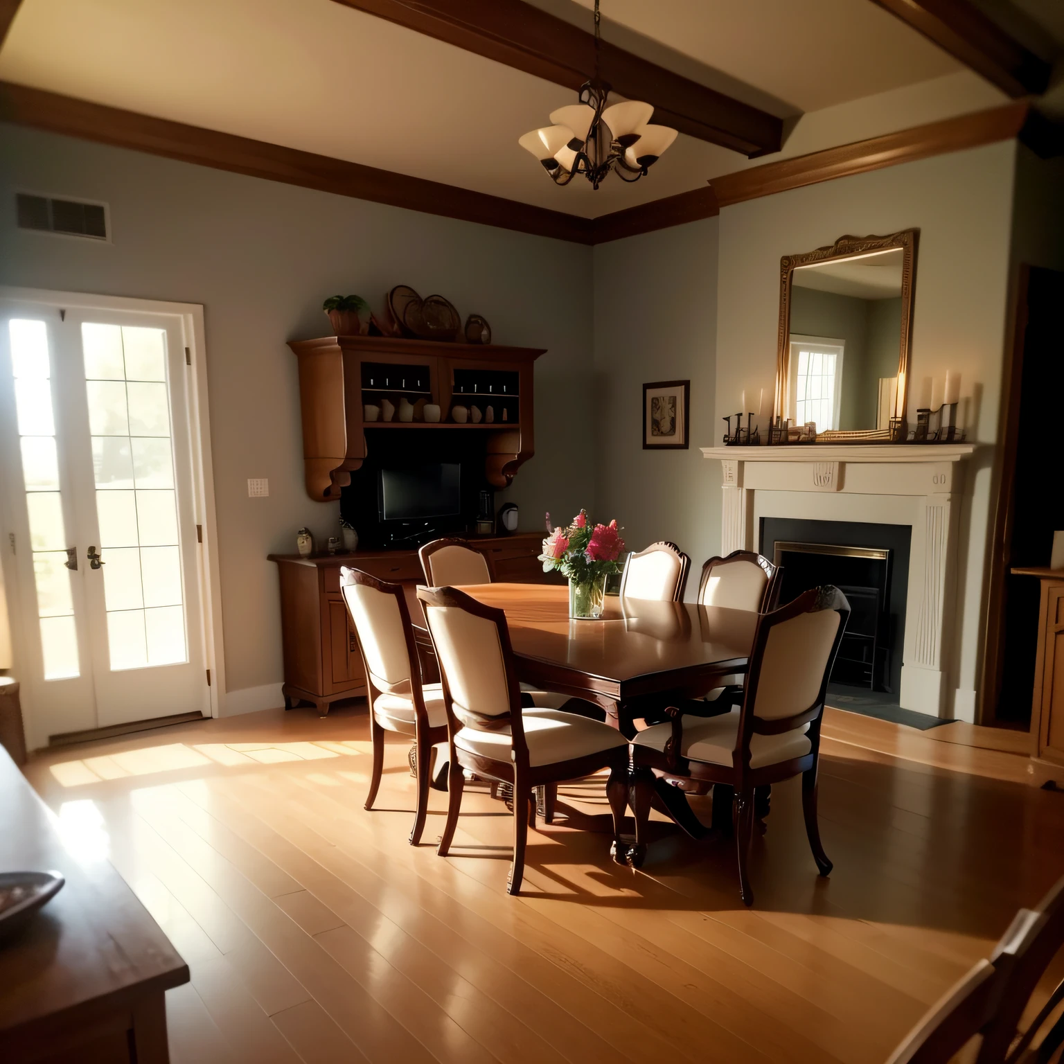 dining room with fireplace with Dining Table and Chairs