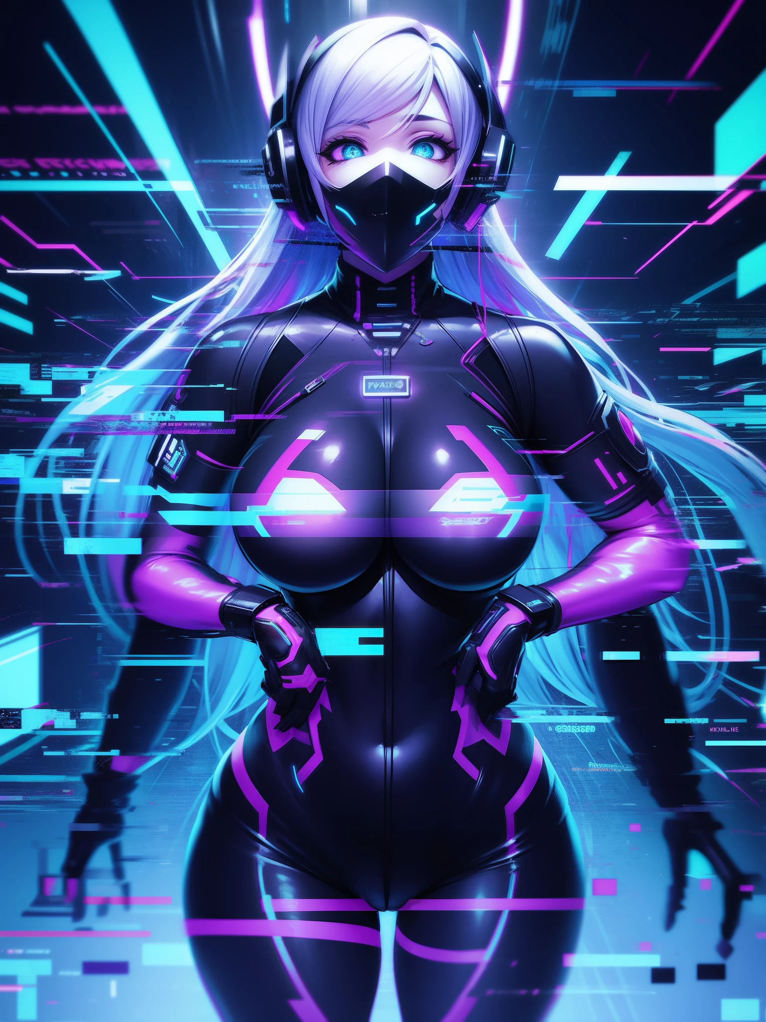 Style: Glitch,glitch style {prompt} . digital error, distorted, cyber, detailed, analog, undistorted, organic, curvy woman in a catsuit, cables, Matrix style, floating in cyberspace