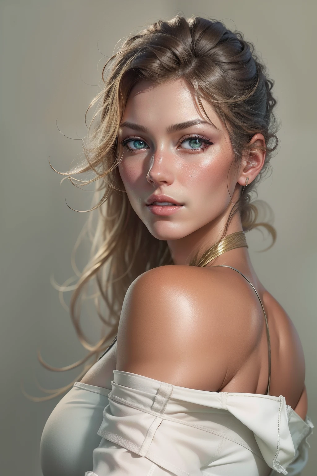 A beautiful detailed mature girl, sensual facial features, detailed eyes, detailed lips, longeyelashes, realistic skin, subtle nudity, natural lighting, cinematic composition, cinematic lighting, soft colors, warm tones, natural environment, beautiful background, masterpiece, high quality, photorealistic, hyperrealistic, luscious curves, juicy tits, extra real