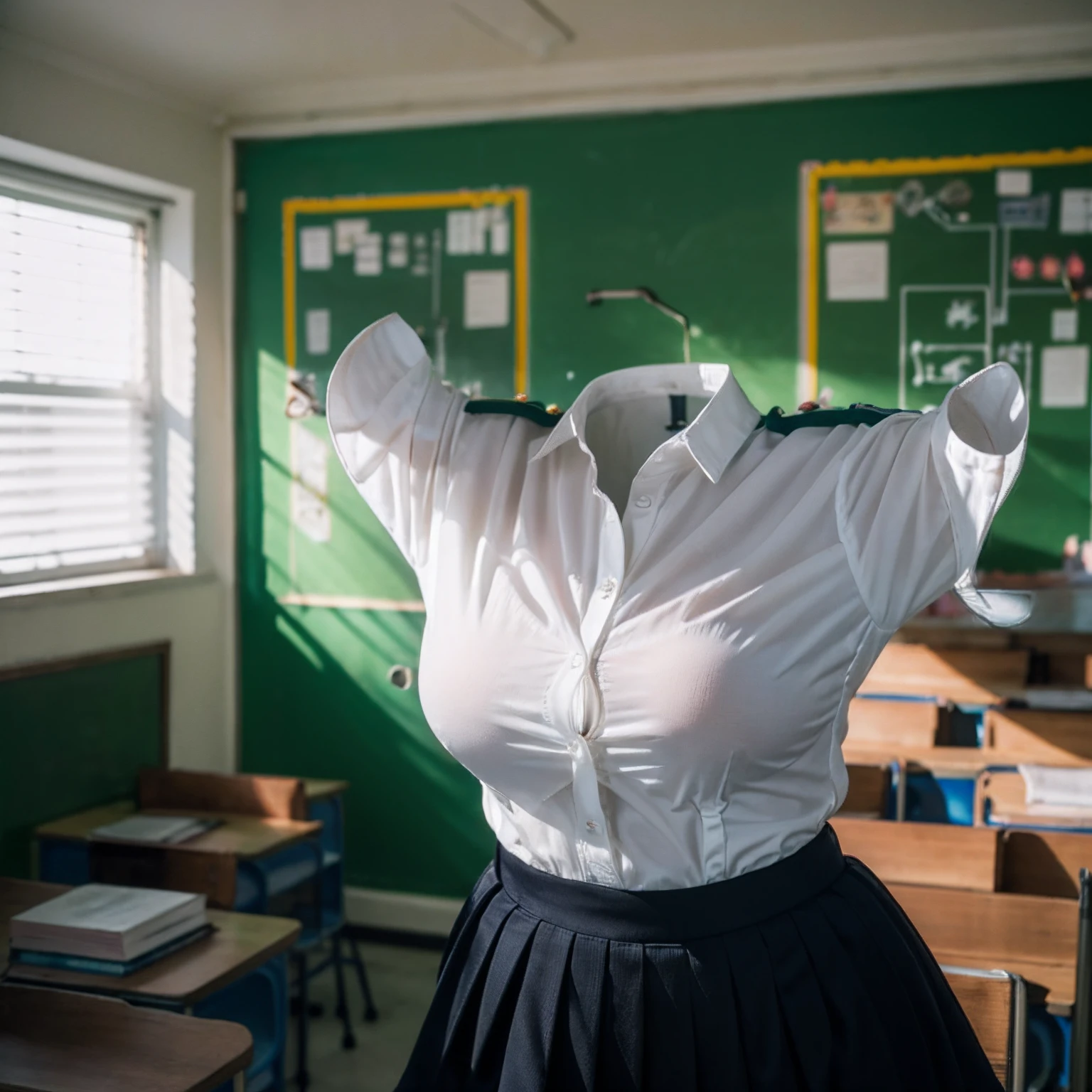 (girls' school blouse:1.7) , (school blouse swells as if worn by invisible girl:1.7),((invisible, no humans:1.7, headless:1.7, handless, legless)), (big breasts:1.9),(on bed),(arms up),
(8k, RAW photo, best quality, masterpiece:1.2), (realistic, photo-realistic:1.37),photon mapping, radiosity, ((Hasselblad photography)),physically-based rendering,