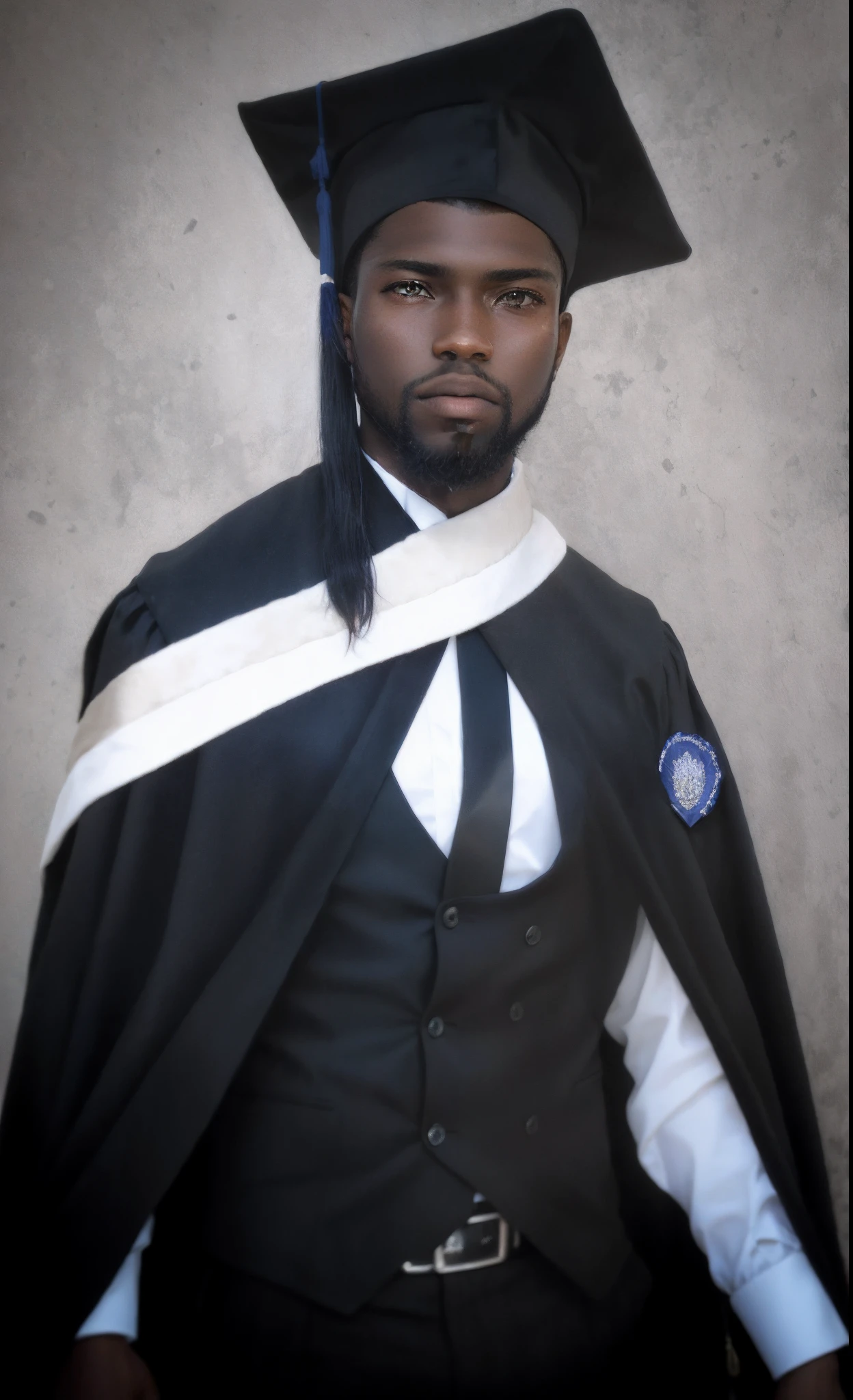 There's a man in a prom dress and hat, wearing an academic gown, Foto de formatura, post graduate, Close Up foto retrato, fotografia tirada em 2 0 2 0, Godwin Akpan, foto de retrato detalhada, estudioso renascentista vestido, David Uzochukwu, foto retrato, close - foto retrato acima, close up foto de retrato, amazing professional picture