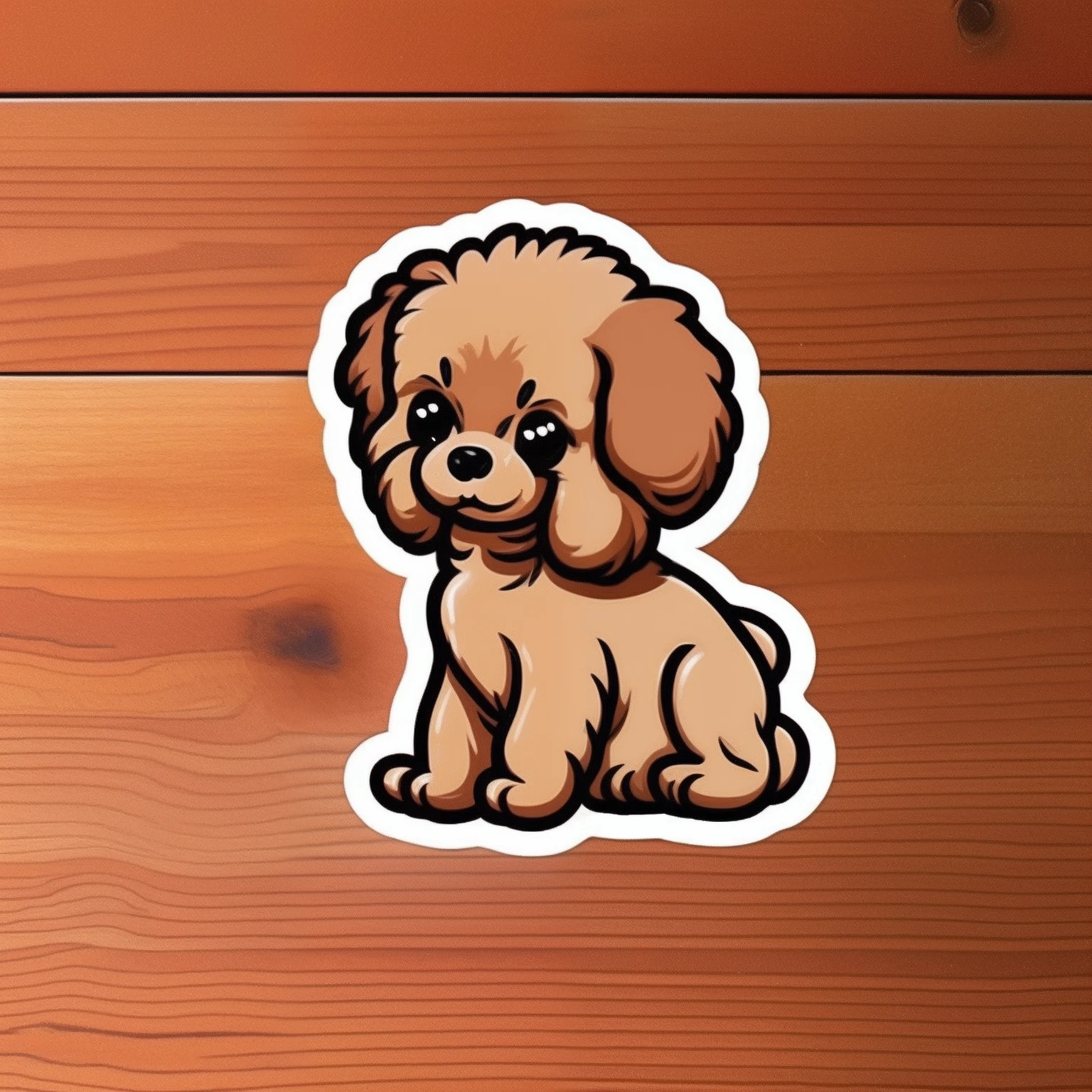 Toy poodle、a sticker、kawaii、tongue-out、Sitting、Brownish