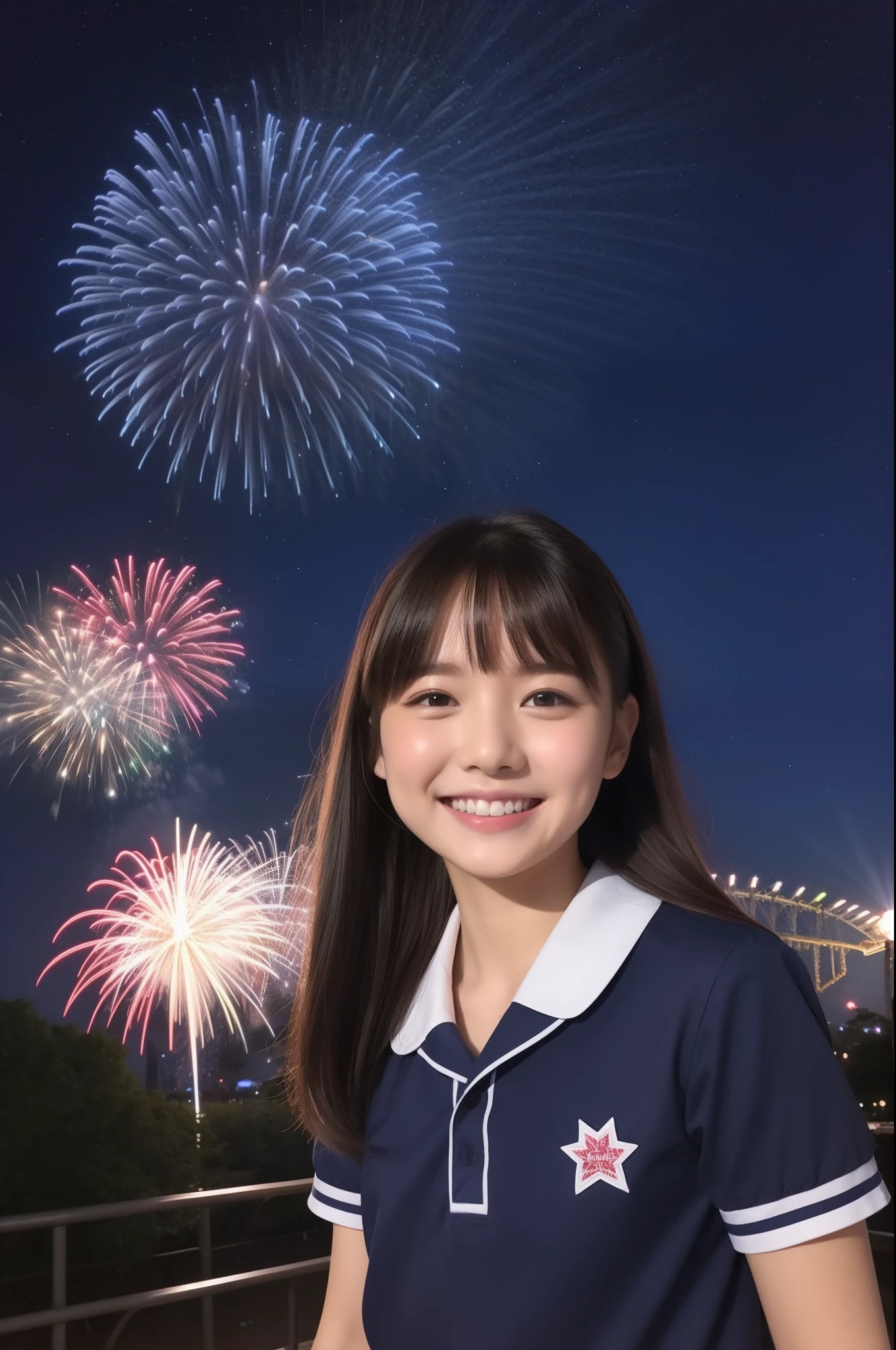 A smile、hi-school girl、校服、While doing fireworks、mare