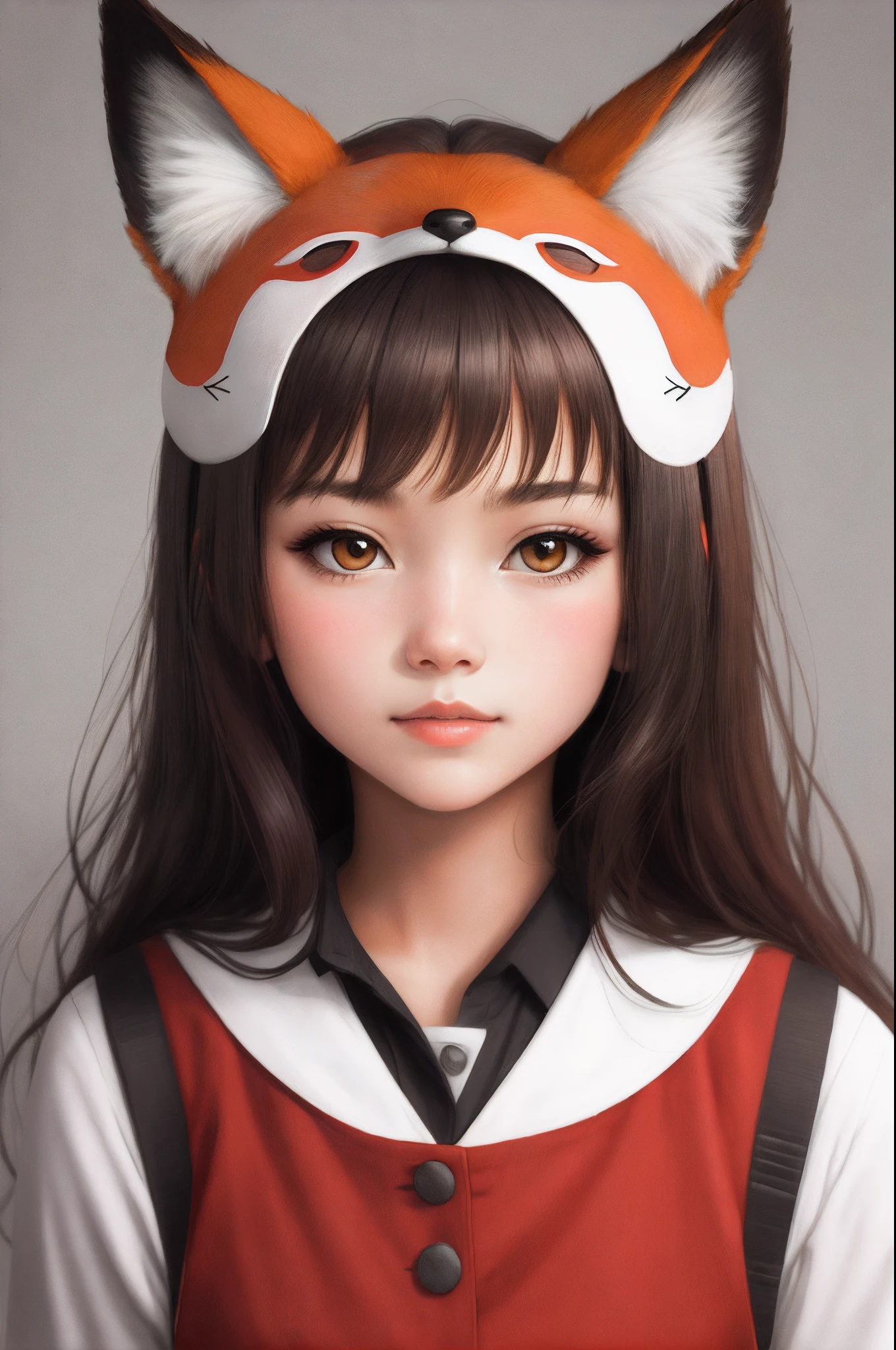 Girl in fox mask，head portrait，illustration