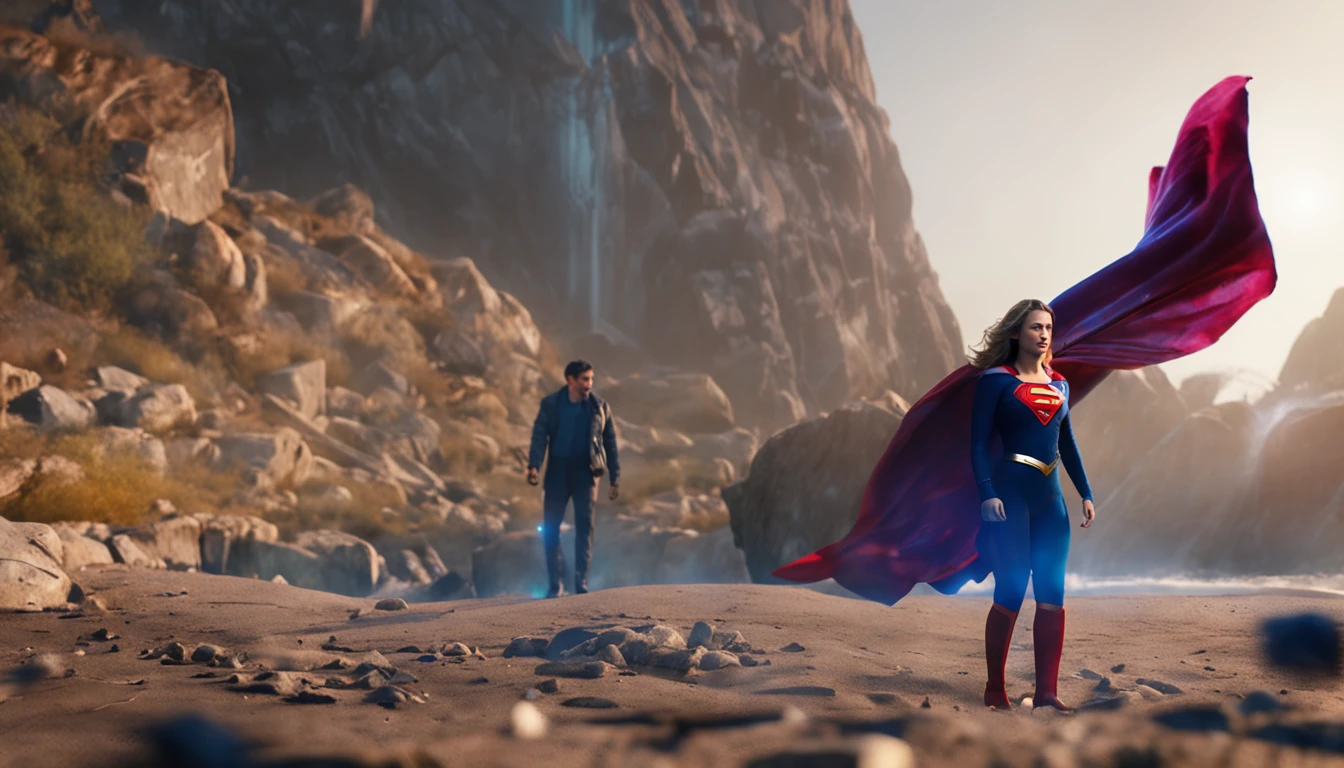 ((Emily Rudd vestindo fantasia de Supergirl:1.2), 8K ultra-detalhado, ray-traced)