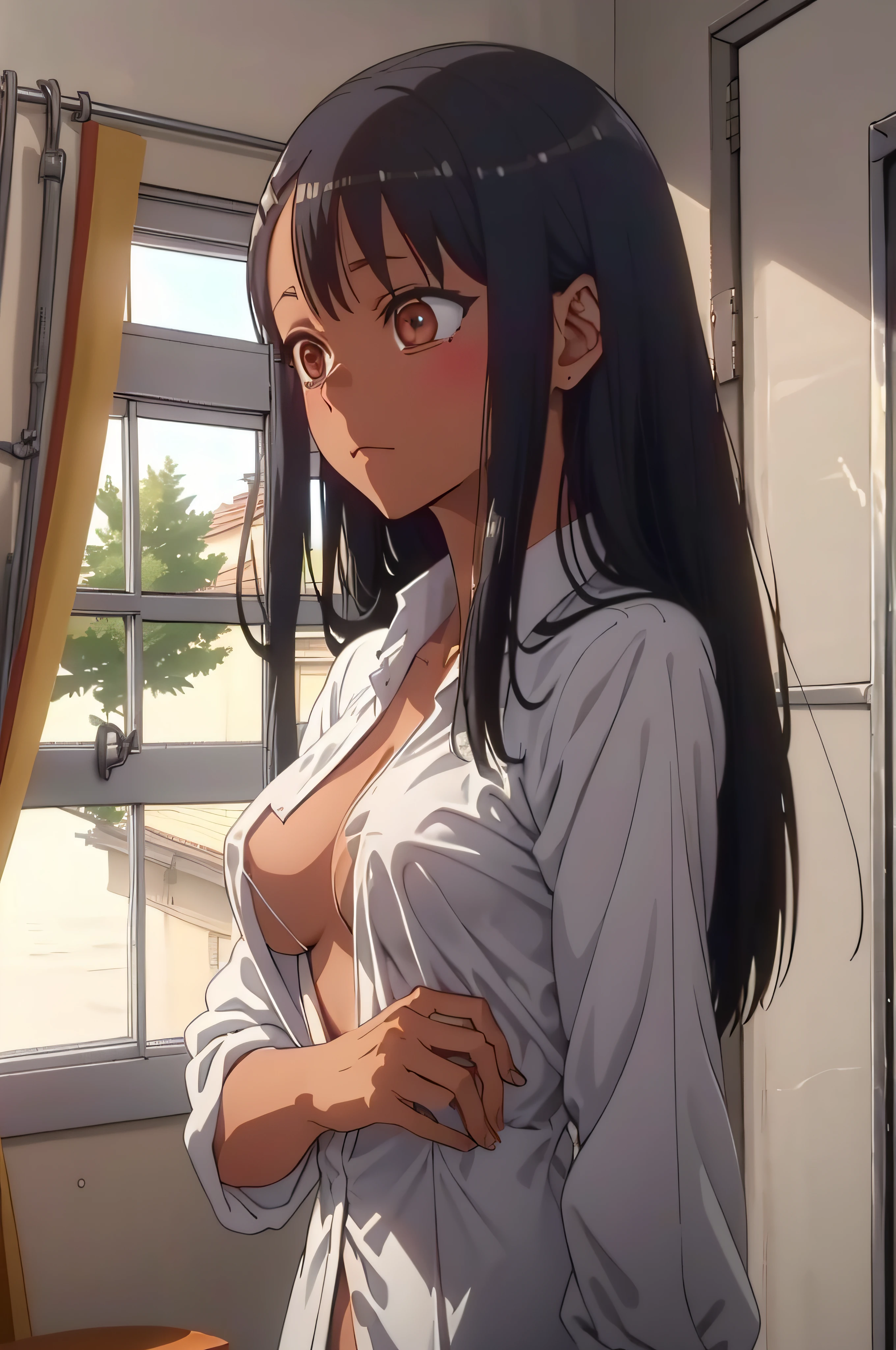 nagatoro, (melhor qualidade), (obra-prima:1.2), ultra-detalhado, SEXY, 1girl, fofo, lindos olhos detalhados, lindo nariz detalhado, corpo inteiro, cabelo molhado, seios grandes ,((((peito do seio)))),(calcinha muito cavada),DE COSTAS,(abertura duas pernas))),((lighting dramatic)),see through,((molhado)),((see through)),((muito transparente)),(((no-bra))),(((postura sedutora )))