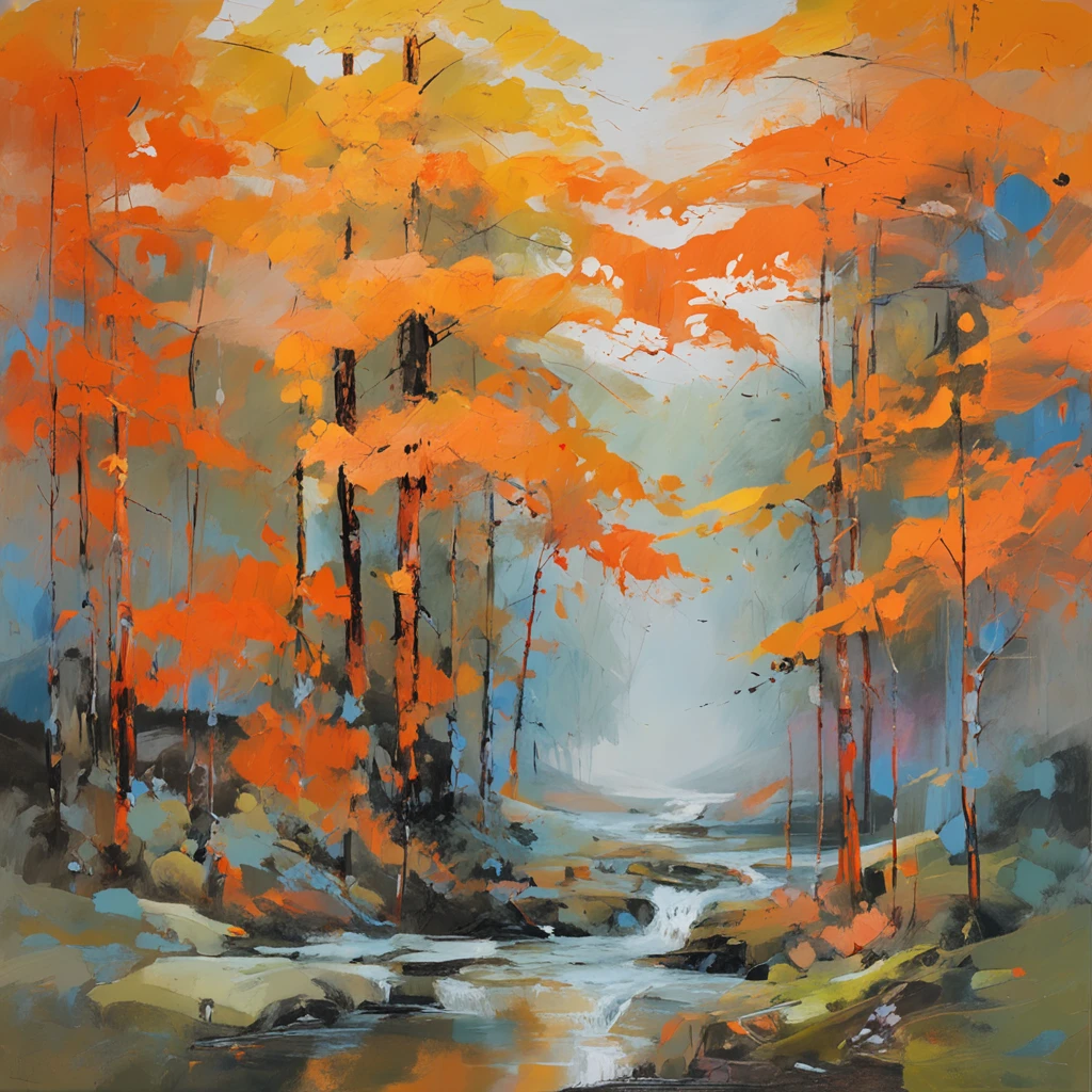 Intricate paint details of Japanese forests, par Range Murata, , nuage, couleur vive, high contrast, montagne, dessin au trait vectoriel, Faits saillants orange, Tendances dans pixiv, anime concept art, stick, Mattise, highly quality, Edge to board, Sanskrit, Montagne avec neige au sommet, soleil couchant , Small traditional house on the right, oiseau dans le ciel