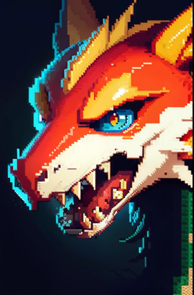 Close-up of pixel image of dragon, Dragon pixel art, 1 0 0 0 x 1 0 0 0 pixel art, pixel art sprite, videogame sprite, high quality pixel art, Pixel art vintage Digimon bitmap, For red and blue Digimon, Pixel eh, 32-bit pixel art, vintage art, pixel art 8 - bit, pixelart style