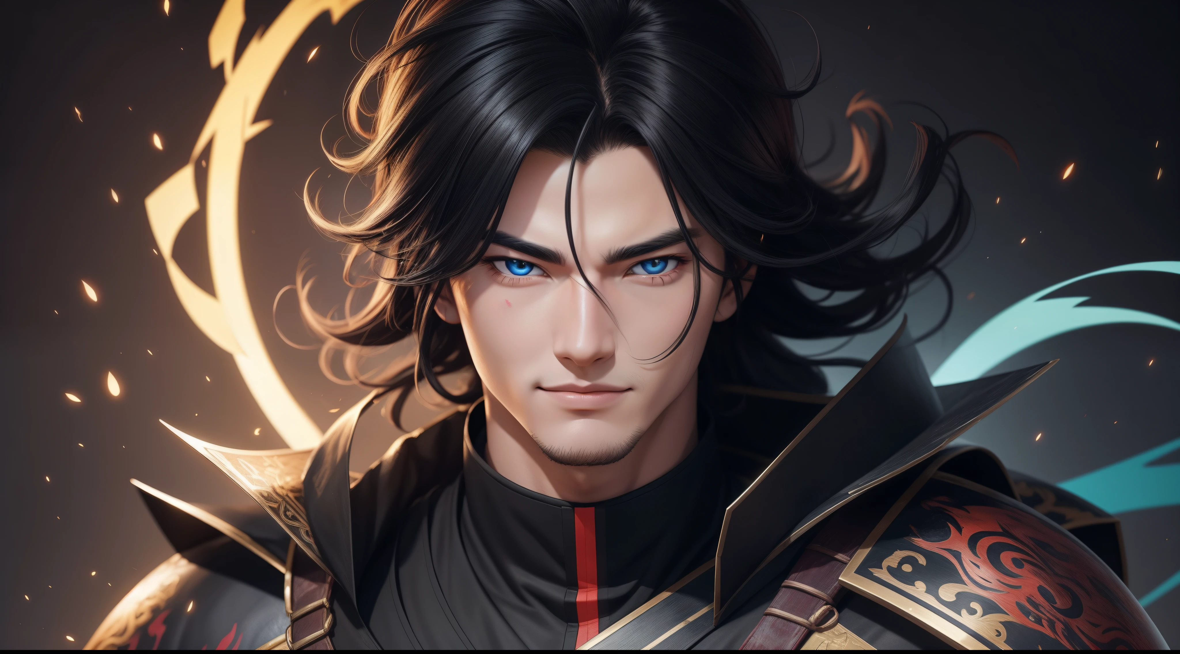 "Cheerful Madara 20 years old is a real masterpiece with masculine beauty, perfect anatomy. Olpntng style, colorful rainbow, black samurai outfit, clean design, epic Instagram, artstation, full streaks of colored paint, circles, outlines. When you look at his beautiful eyes, you will clearly see every little detail and perfect line, every detail on the skin is beautiful in 8K quality, people We will be captivated by the confidence radiating from every look. His head has black hair and his face is drawn meticulously in every detail with 8K image quality.''