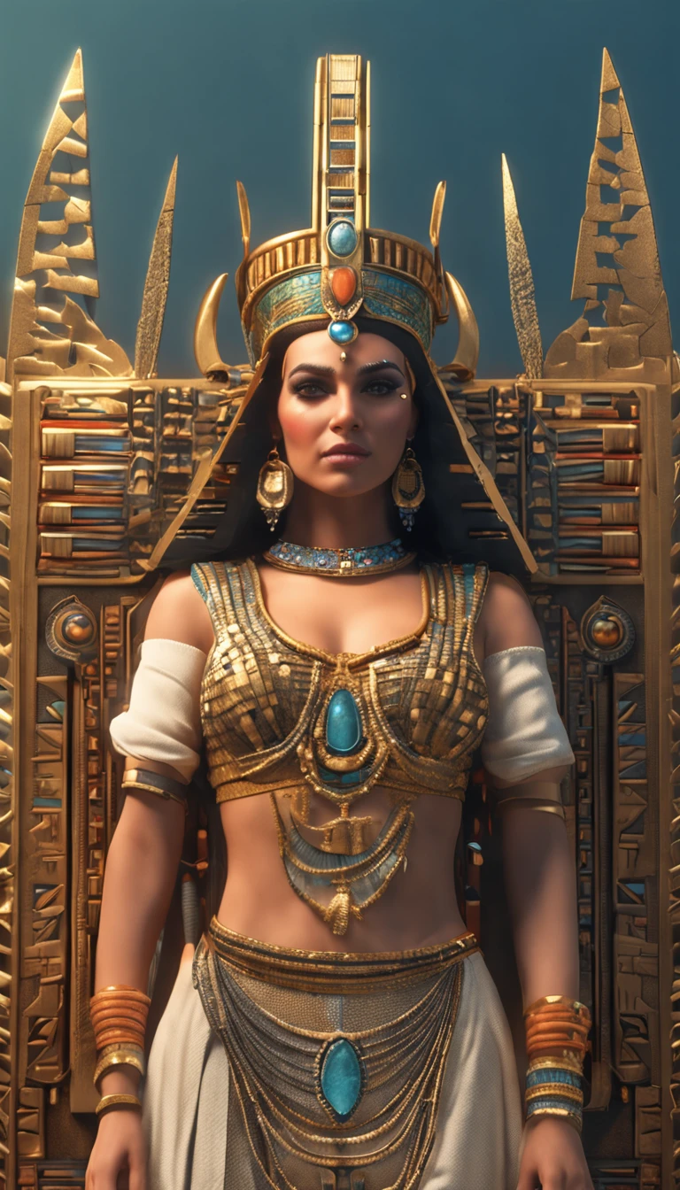 A well-preserved ancient Egyptian female mummy emerging from her sarcophagus, beautiful detailed face, sinister atmosphere, mysterious burial chamber, intricate hieroglyphic details, dramatic lighting, photorealistic, cinematic, (best quality,8k,masterpiece:1.2),ultra-detailed,(realistic,photorealistic:1.37),dramatic lighting,moody atmosphere,dark shadows,ancient Egyptian architecture,ornate sarcophagus,hieroglyphic inscriptions,dramatic fog or mist,dramatic camera angle