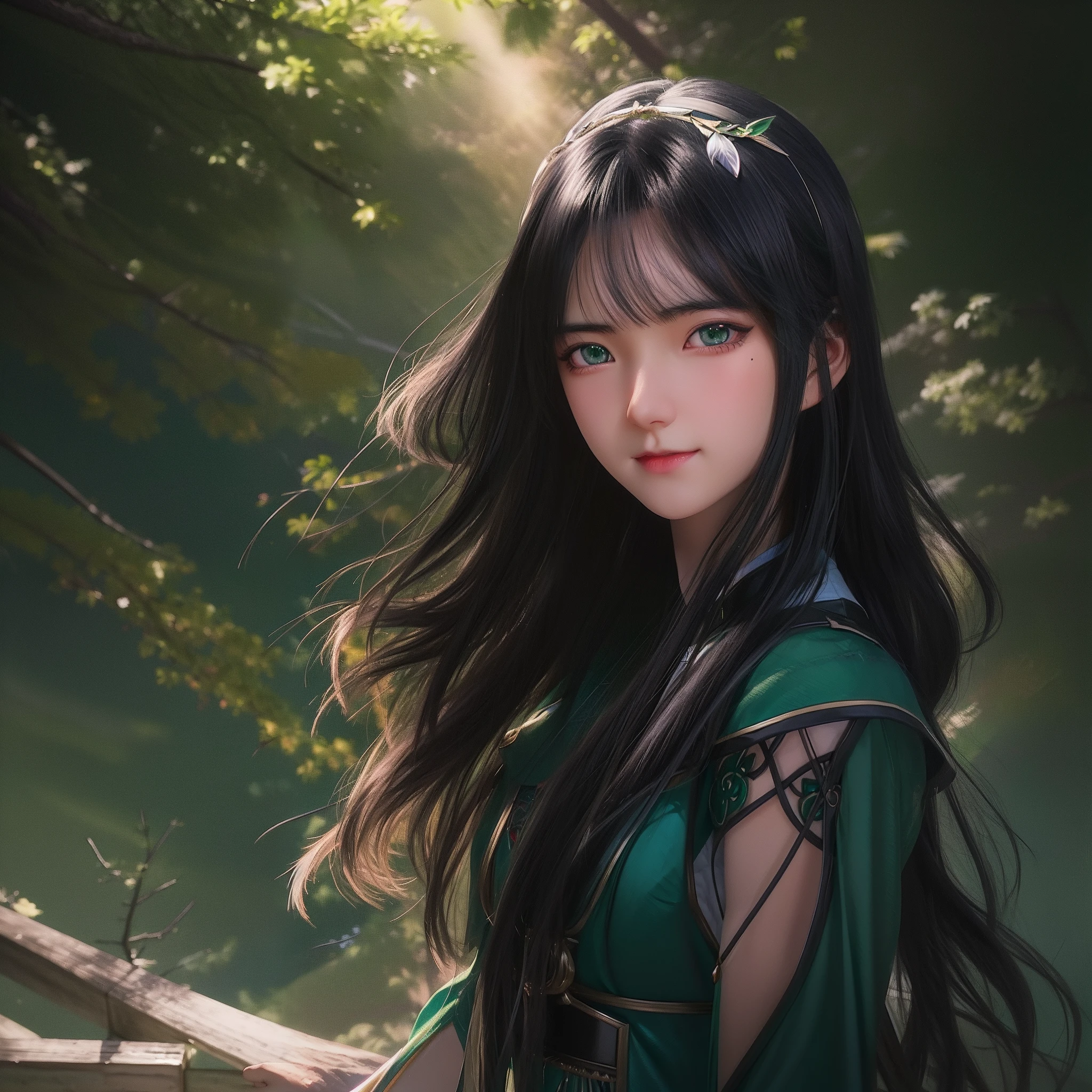 Anime girl with long black hair and blue eyes in a green dress, Artgerm and Atey Ghailan, by Yang J, author:ruanjia、stanely artgerm, artgerm portrait, Beautiful character painting, Stanley Ateg Liu, Art germ. anime illustration, Guviz-style artwork, art-style