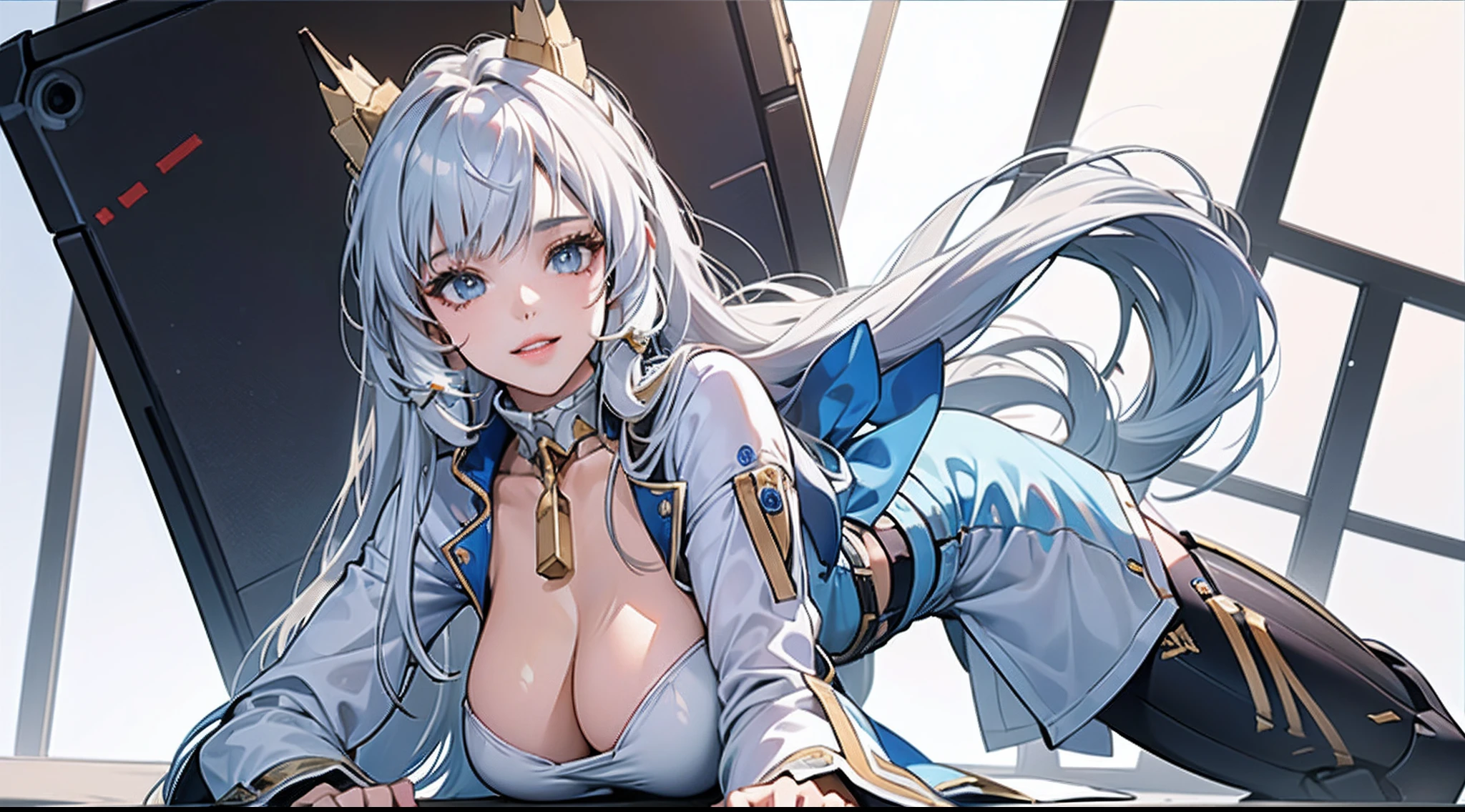 (Best Quality, 8k, 32k, Masterpiece, UHD:1.3), (Photo of Attractive Japanese Woman), 1 Girl, ((moderate Boobs)), Abs, Perfect Body, Ultra Detailed Face, Detailed Lips, Fine Eyes, double eyelids,, (seductive), ((aroused:1.5)), ((areolae slip)), ((in heat)), ((milf)) sexy girl, busty, beautiful girl, jaw-dropping beauty, girl in mecha cyber armor, ((golden long hair:1.2)), ferra white mecha, female mecha, mechanized valkyrie girl, beutiful white uniform clothed in sci-fi military armor, scifi woman, in white futuristic armor, gorgeous female paladin, ((focus on breast and face)), close up to upper body, smiling beautifully, in mecha cockpit, ((fox ears:0.9))