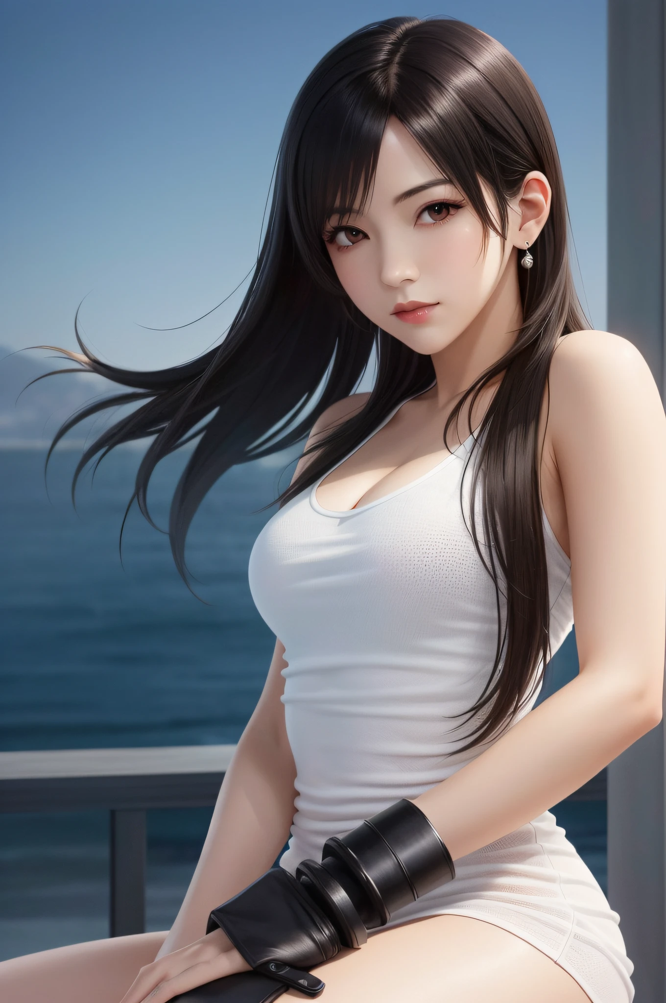 (top quality, masutepiece: 1.1), (Real: 1.4), BREAK (((FF7)))(((Tifa))),(Tifa:1.2),(port,night view), BREAK (((FF7)))(((Tifa))),(light brown hair, Large breasts: 1.2), (Tifa wearing Low-cut Sheer Dress:1.7,lace), BREAK (No bra) ,(Small and beautiful hard nipple) ,(oiled skin: 1.4), About 18 years old, Sensual