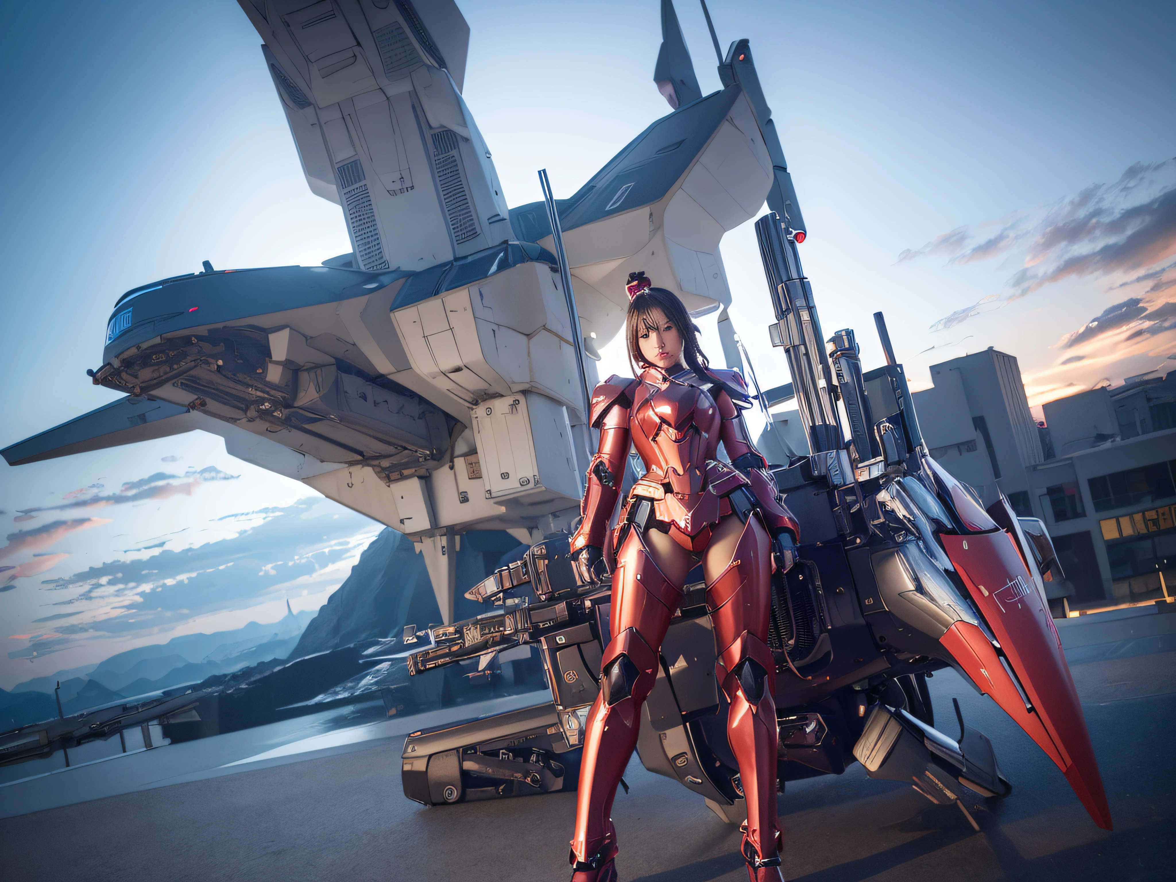 Woman in futuristic suit on background with gun and spaceship, akihiko yoshida. Unreal Engine, mechanized valkyrie girl, Girl in Mecha Cyber Armor, 2. 5 d cgi anime fantasy artwork, cg artist, wlop and krenz cushart, Ayaka Genshin Impact, 3 d render character art 8 k,sazabi,mechs